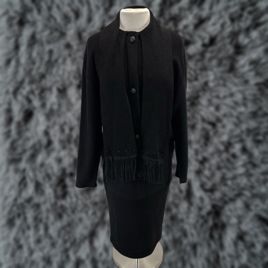 Vintage VINTAGE Steve Fabricant Knit Sweater Dress Women’s S Black Attached Scarf 80s USA Mens? Size S / US 4 / IT 40 - 1 Thumbnail