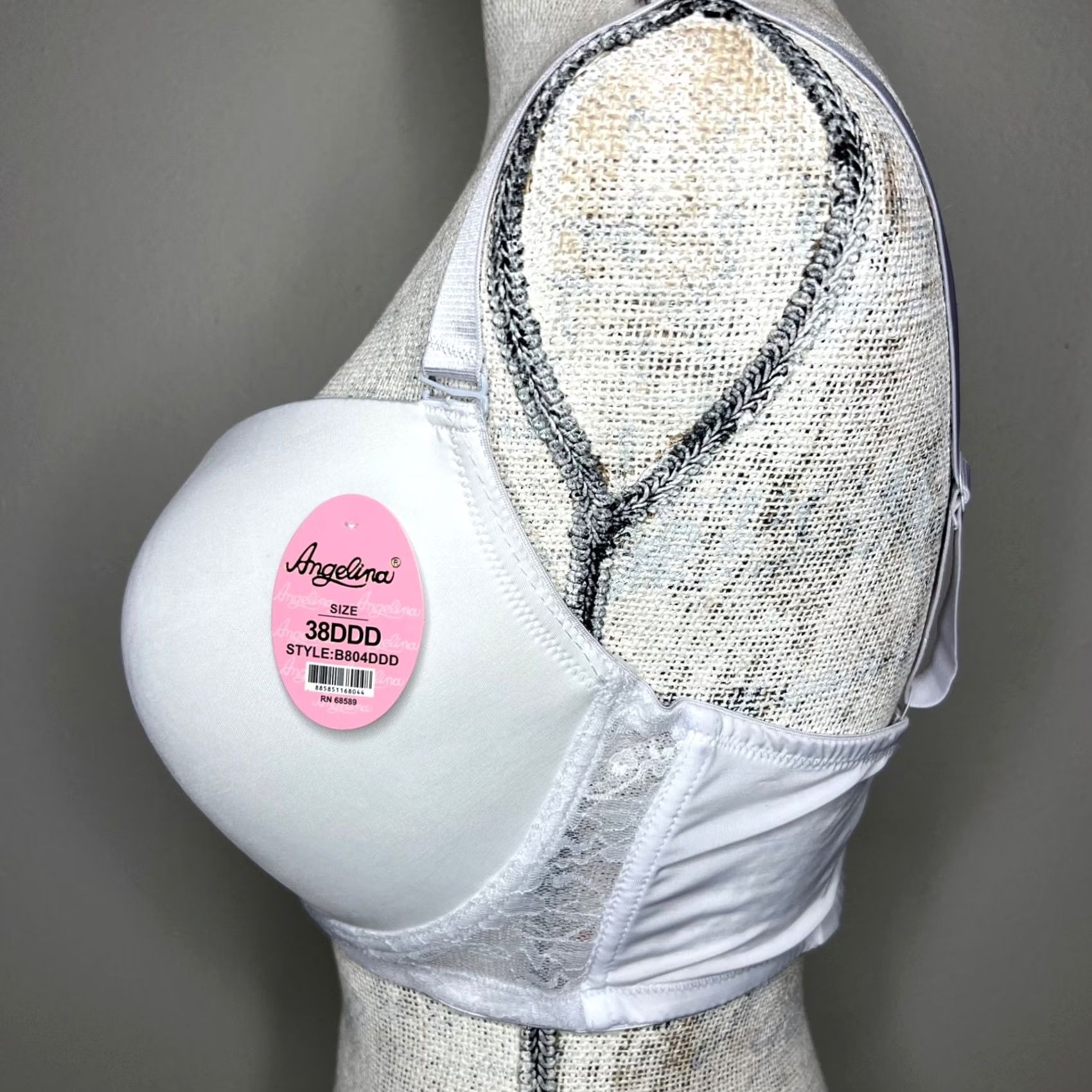 Vintage Angelina Bra Lightly Padded Underwire Convertible Straps Womens 38DDD White Lace 68589 Size ONE SIZE - 4 Thumbnail
