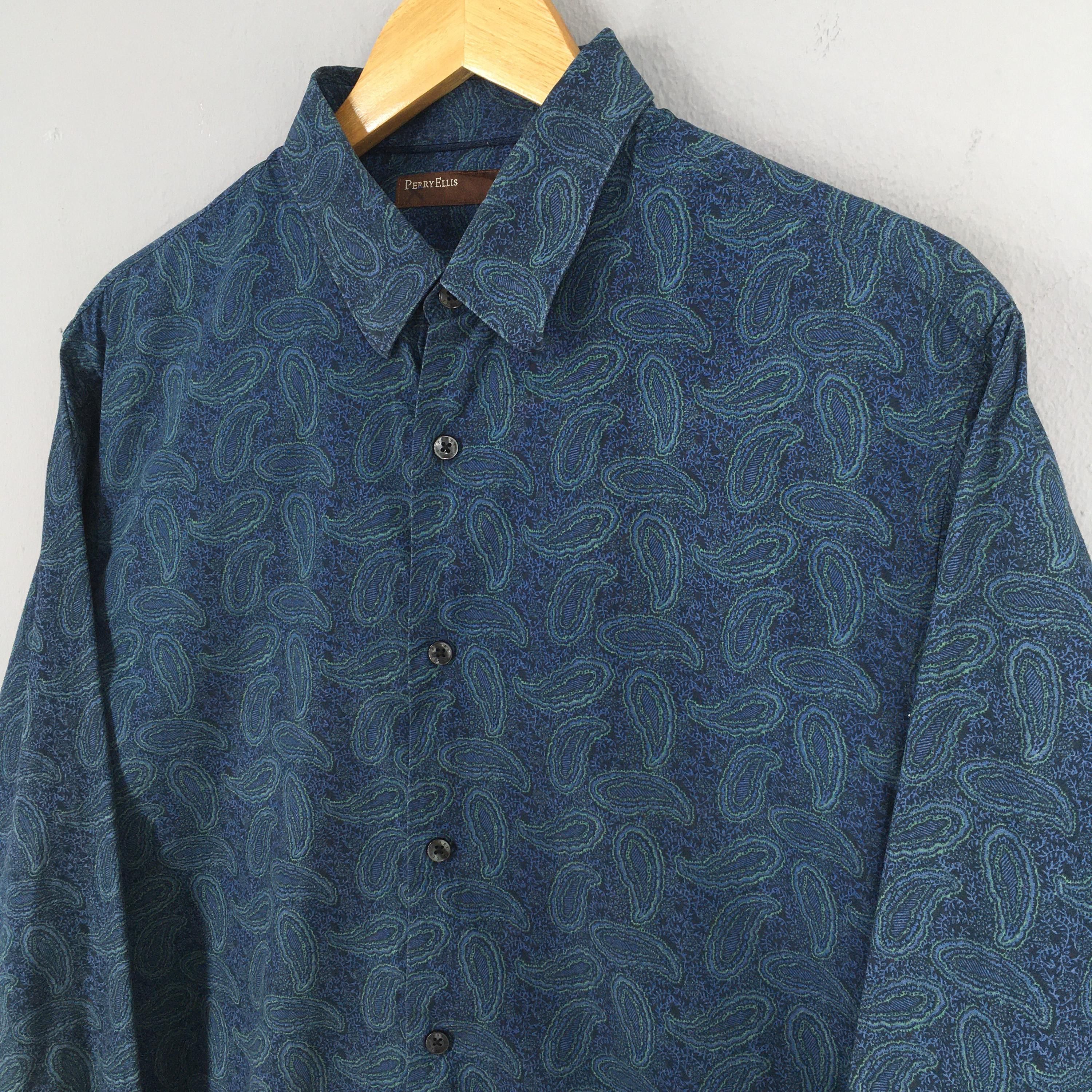 Flannel Vintage 80's Paisley Floral Blue Indie Boho Shirt Large Size US L / EU 52-54 / 3 - 3 Thumbnail