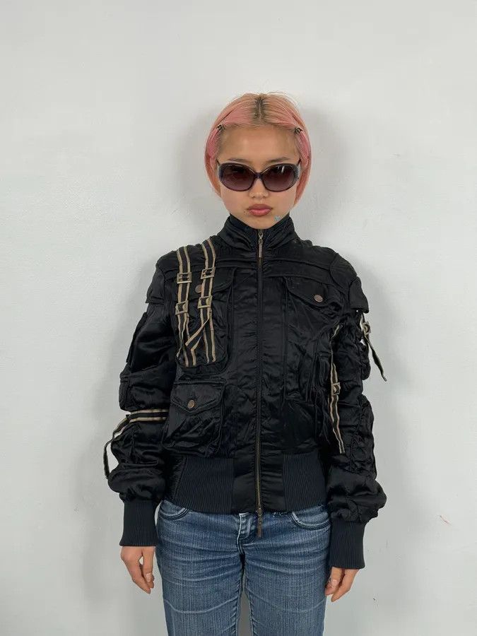 Just Cavalli AW2005 Cavalli Black Silk Multi-Pocket Cargo Gun Bomber Jacket Size S / US 4 / IT 40 - 2 Thumbnail