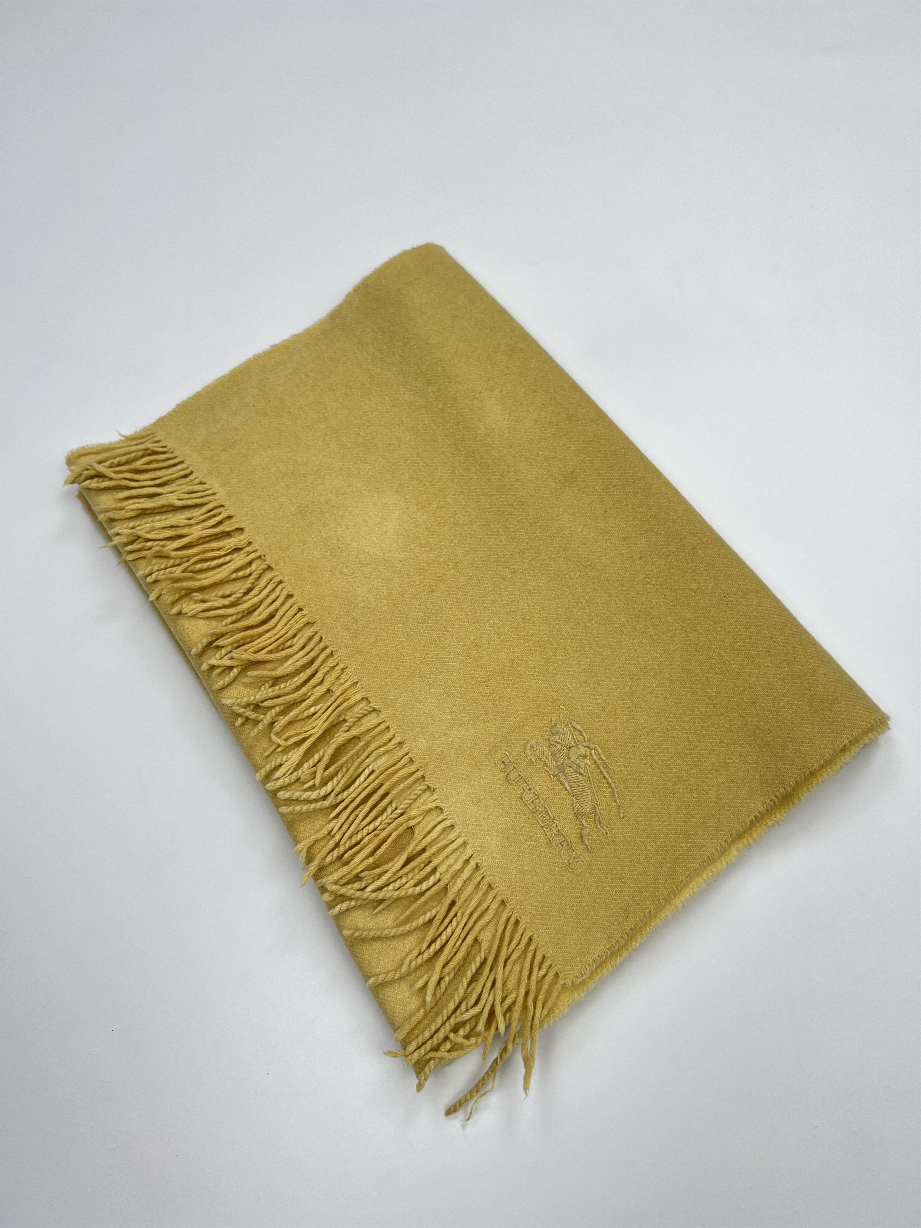 Burberry Vintage Burberry 2M Yellow Cashmere Scarf Embroidered Size ONE SIZE - 2 Thumbnail