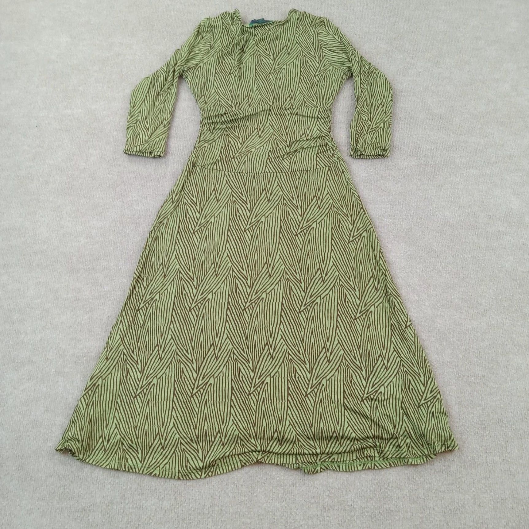 Boden Boden Dress Womens 8 Green 3/4 Sleeve V-Neck Midi Faux Wrap Knit Lyocell Geometric Casual Size M / US 6-8 / IT 42-44 - 7 Thumbnail