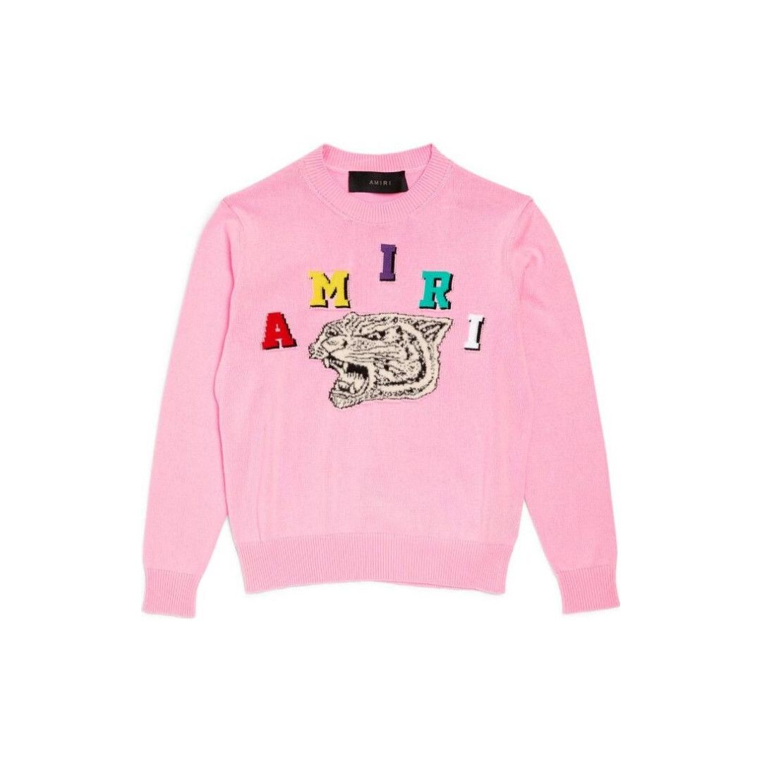 Amiri o1w1db11224 KIDS Tiger Varsity Sweater in Light Pink Size US XXS / EU 40 - 1 Thumbnail