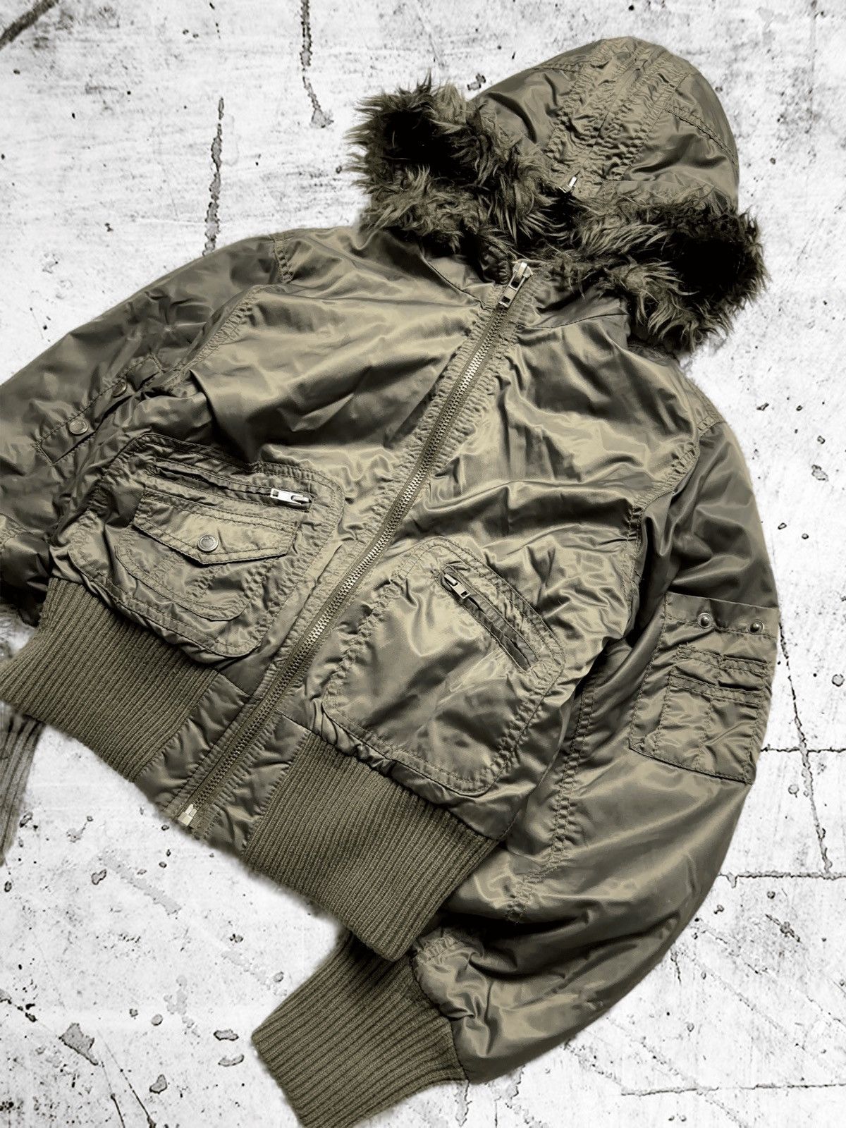 Vintage N2B 2000s faux fur cropped bomber jacket y2k style