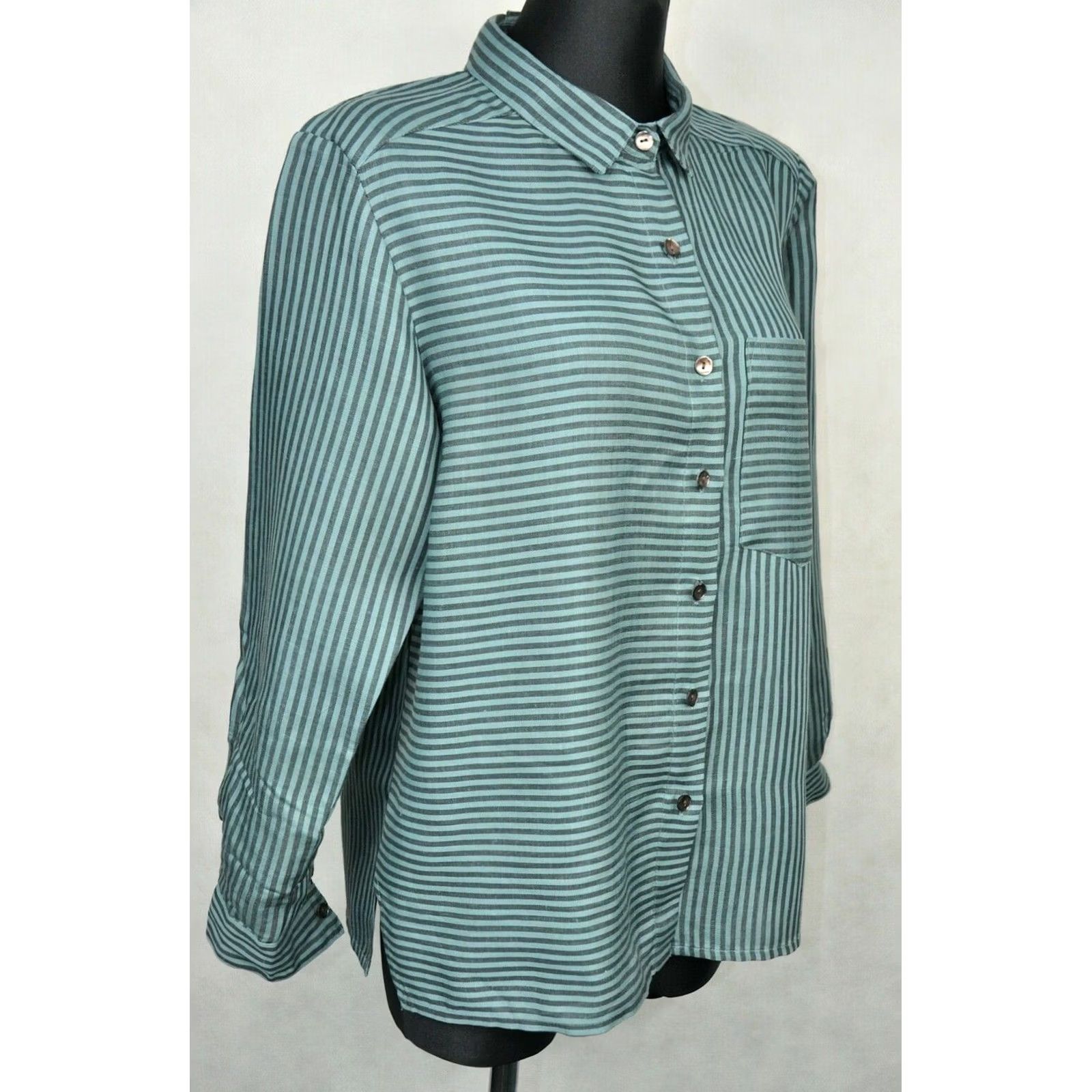 Vintage Gudrun Sjoden Shirt Striped Blue 50%Linen 50%Lyocell M Women Long Sleeve Collared Buttoned Vintage N/A Size M / US 6-8 / IT 42-44 - 2 Thumbnail
