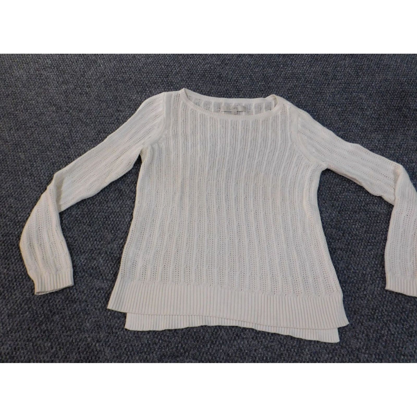 Loft LOFT Sweater Shirt Women Regular Size S White Knit Round Neck Pullover Cotton Rayon Silk Stretch Long Sleeve Casual Modern 90s Size S / US 4 / IT 40 - 2 Thumbnail