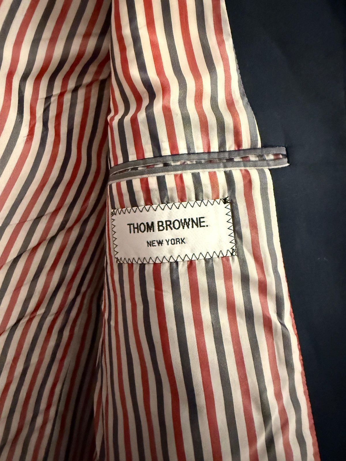 Thom Browne Thom Browne Navy Jacket – Signature Stripe Lining – Size 2 Size US M / EU 48-50 / 2 - 10 Thumbnail