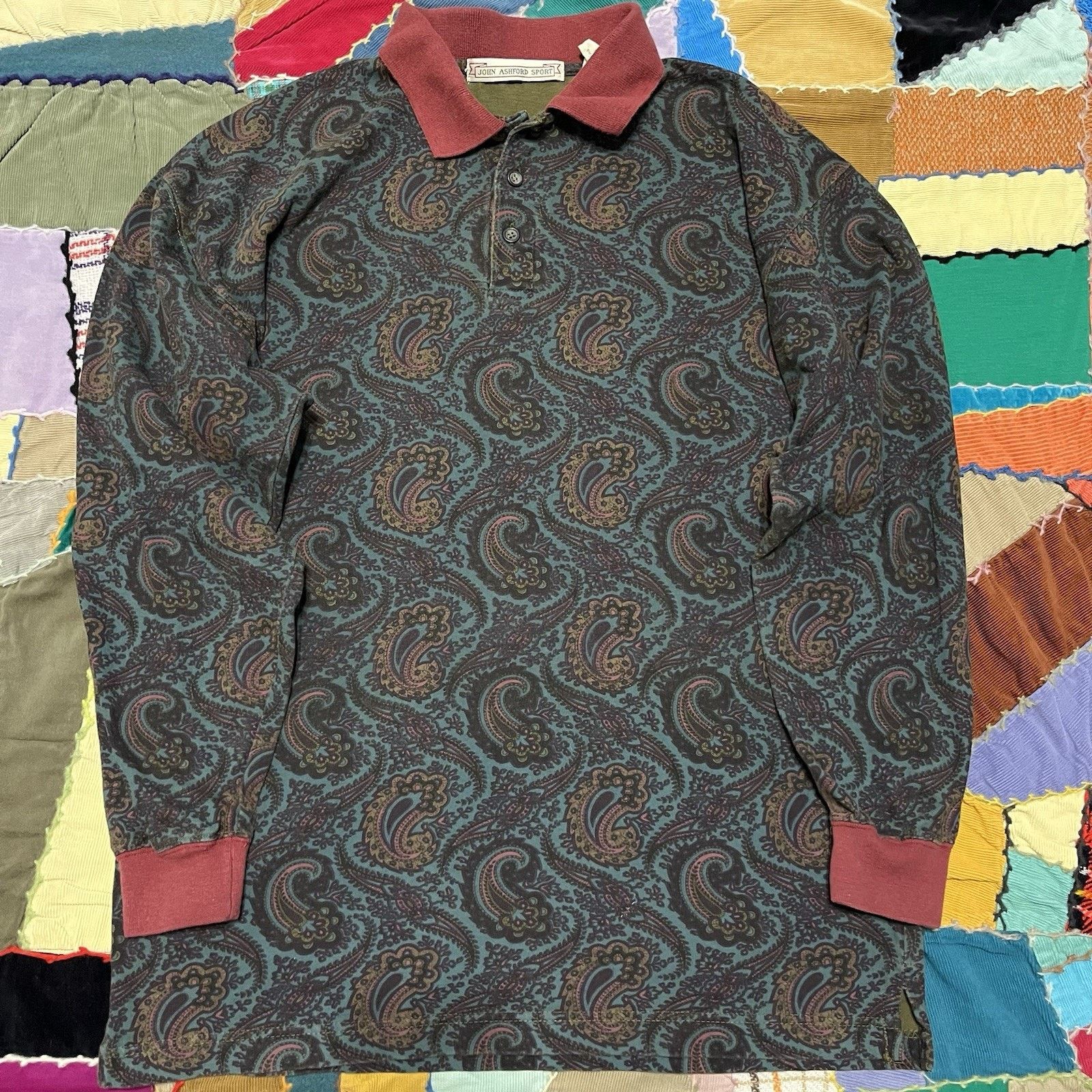 John Ashford Vintage John Ashford Dark Floral Printed Long Sleeve Polo M Size US M / EU 48-50 / 2 - 1 Thumbnail