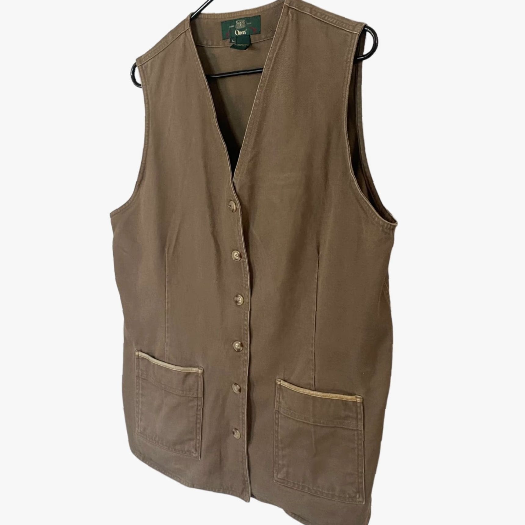 Orvis VINTAGE Orvis Cotton Twill Vest Womens Large Outdoor Hiking Fishing Sleeveless Brown Button Front Size L / US 10 / IT 46 - 2 Thumbnail