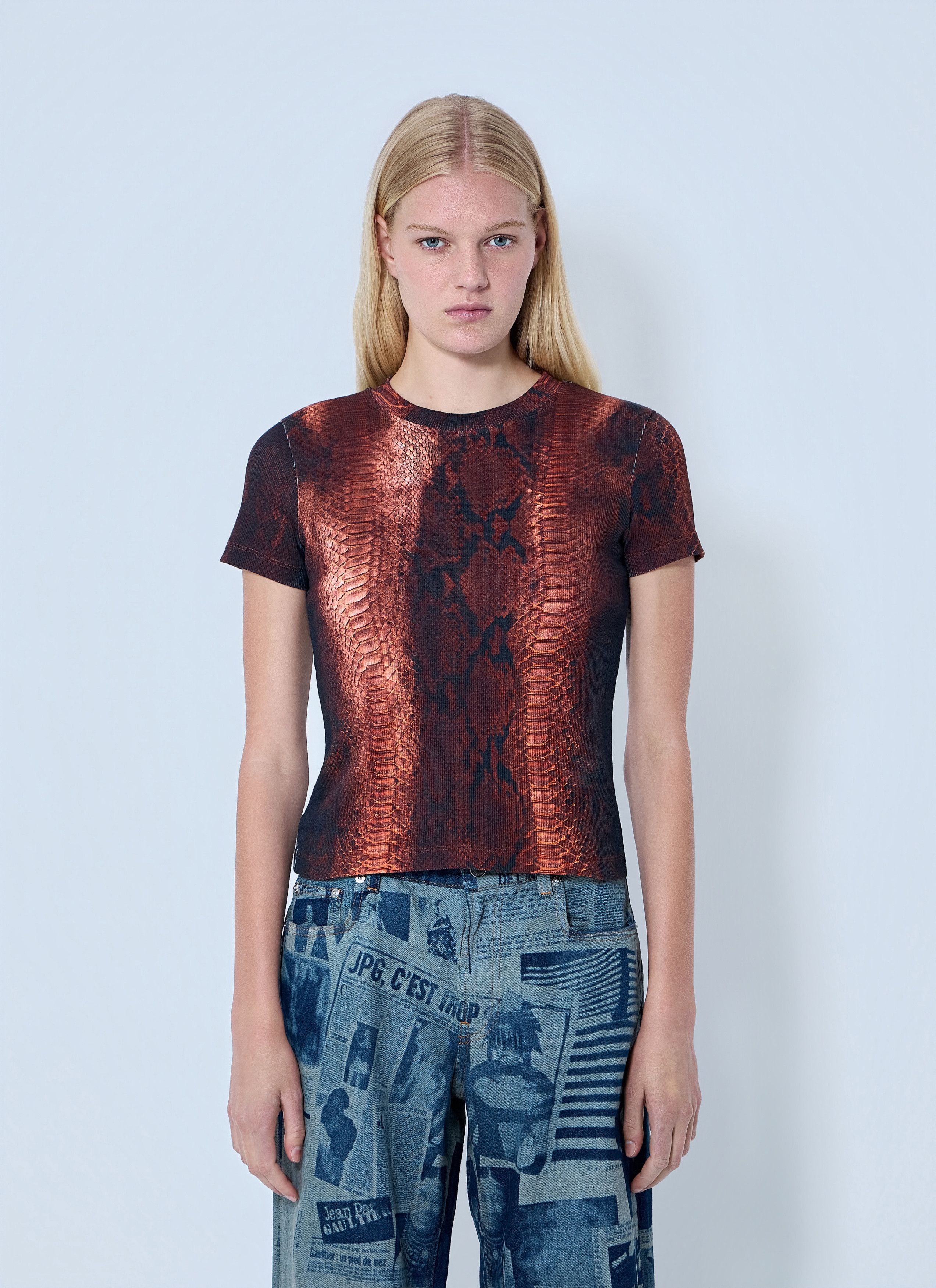 Jean Paul Gaultier Cotton Ribbed Python Print T-shirt Size L / US 10 / IT 46 - 1 Thumbnail