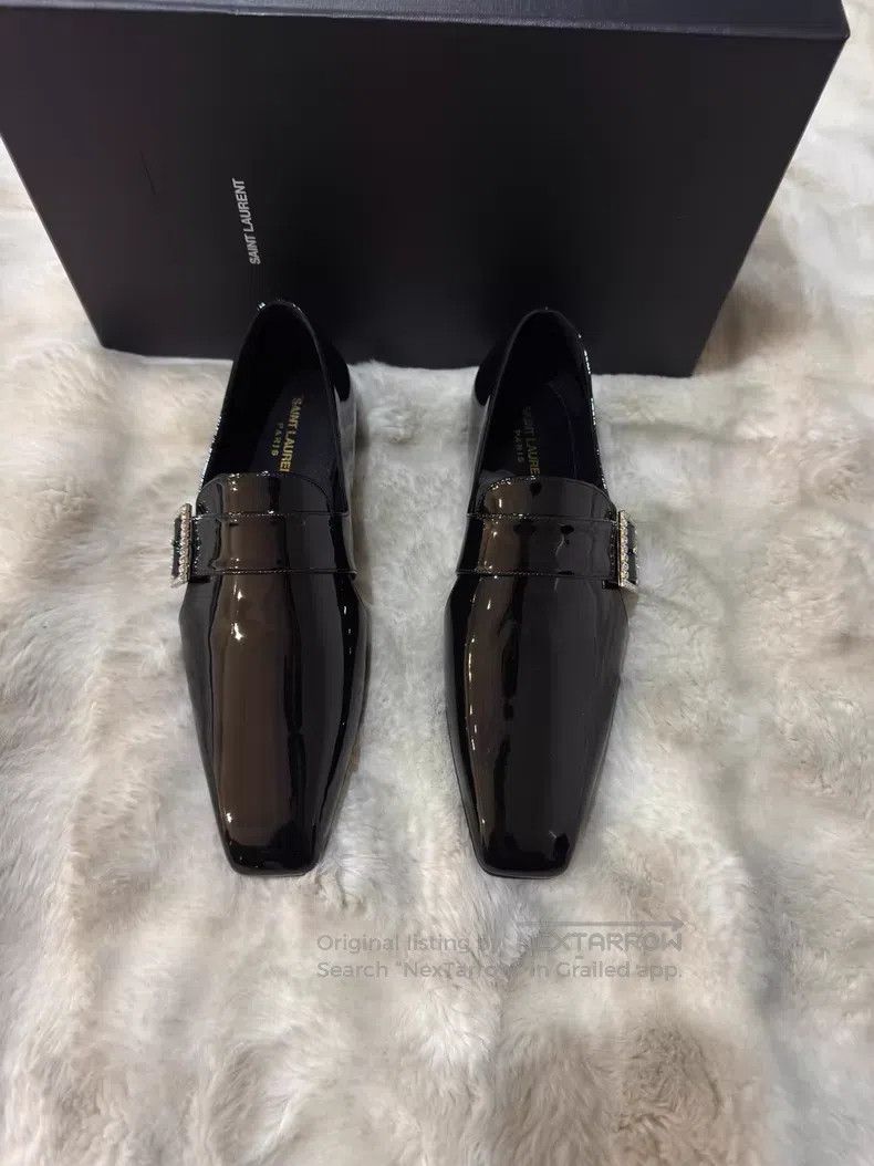 Saint Laurent Paris Saint Laurent Paris Crystal Buckle Loafers Leather Shoes Size US 8 / EU 41 - 4 Thumbnail
