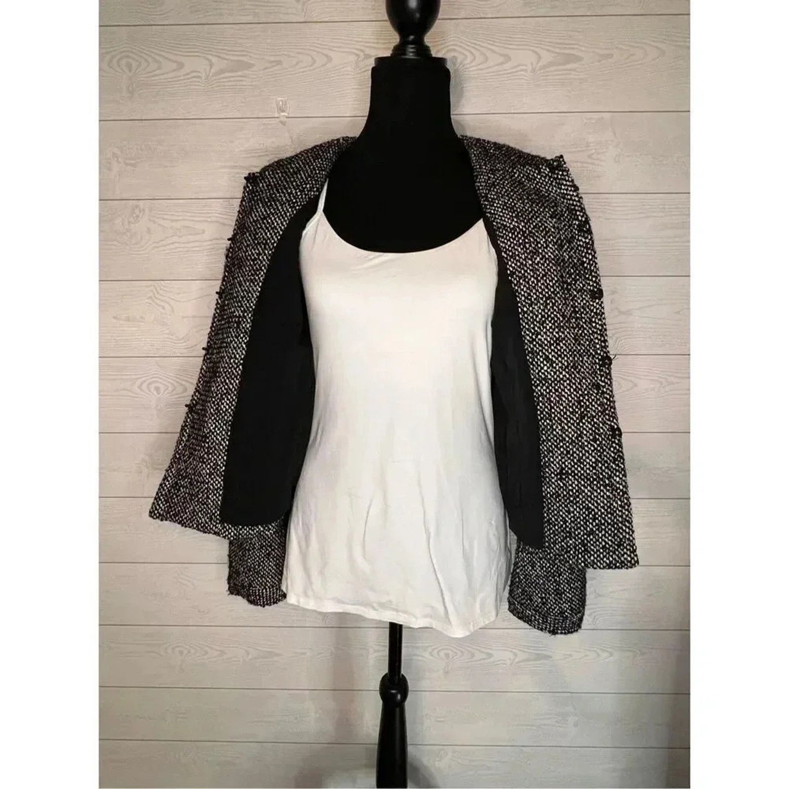 Other Vintage Victor Alfaro Black/white Tweed Jacket Blazer 14P Size XL / US 12-14 / IT 48-50 - 3 Thumbnail
