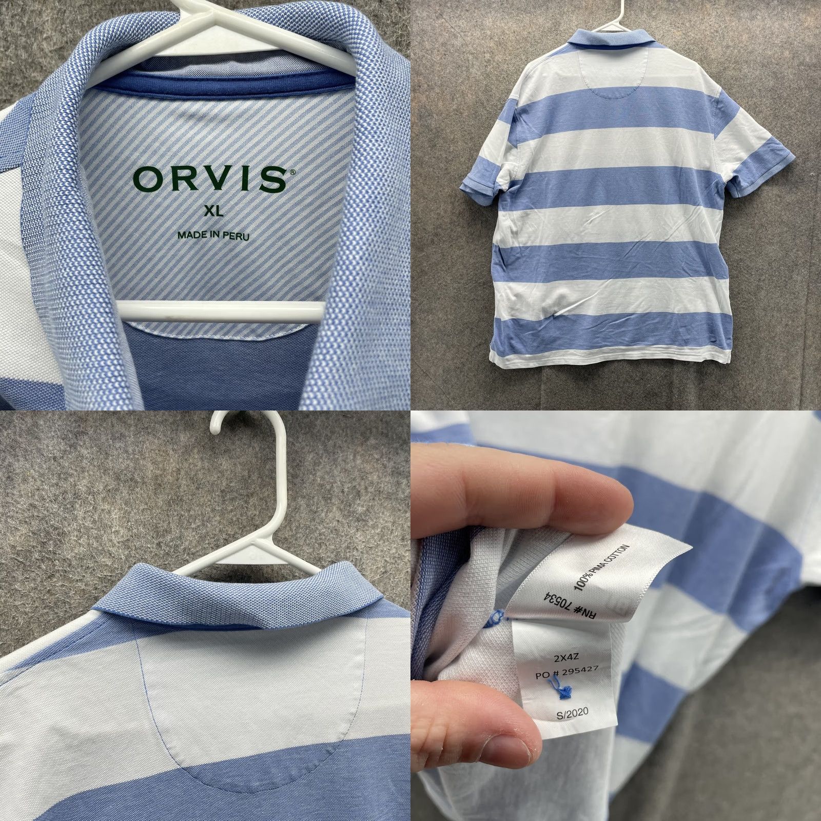 Orvis Orvis Polo Shirt Mens XL Blue White Striped Short Sleeve 100% Cotton Classic Fit Golf Casual Size US XL / EU 56 / 4 - 8 Thumbnail