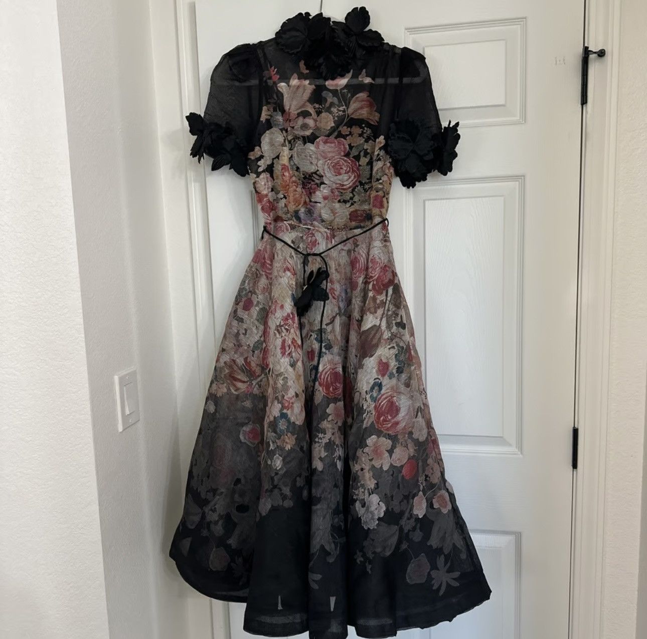 knee length dresses for ladies Zimmermann Luminosity Liftoff Flower Midi Morisot Black Print