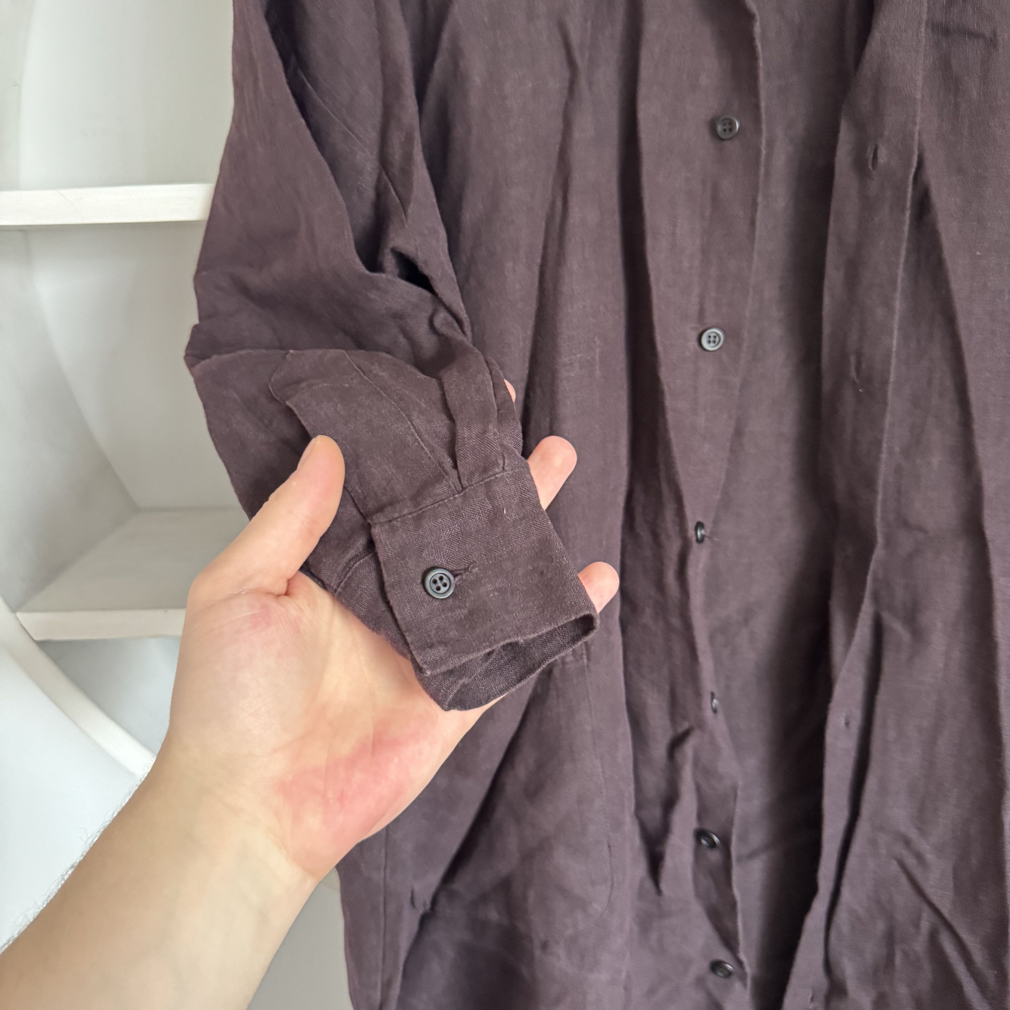 eskandar Women’s ESKANDAR 100% Linen Burgundy Button-Up Dress Shirt Size ONE SIZE - 15 Thumbnail