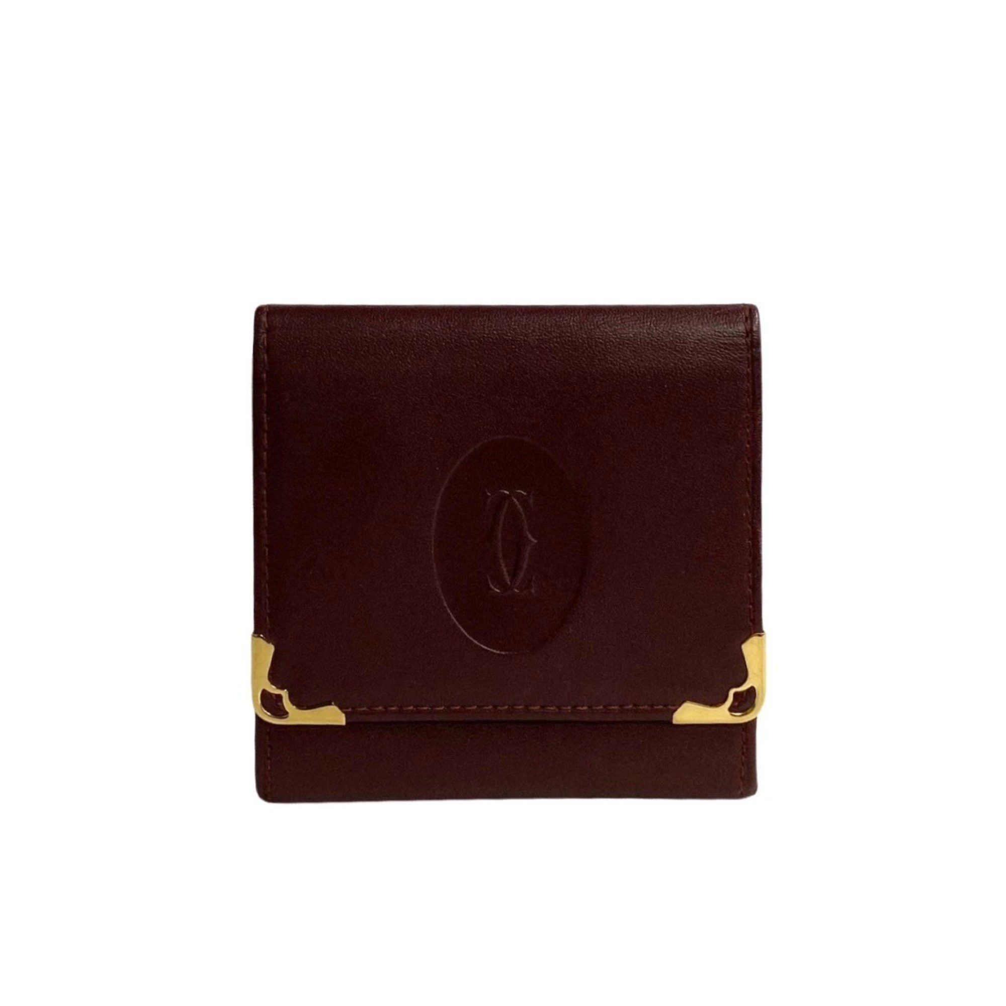 image of Cartier Mastline Calf Leather Wallet/coin Case Coin Purse Wallet Bordeaux 42856 in Wine Red, Women'