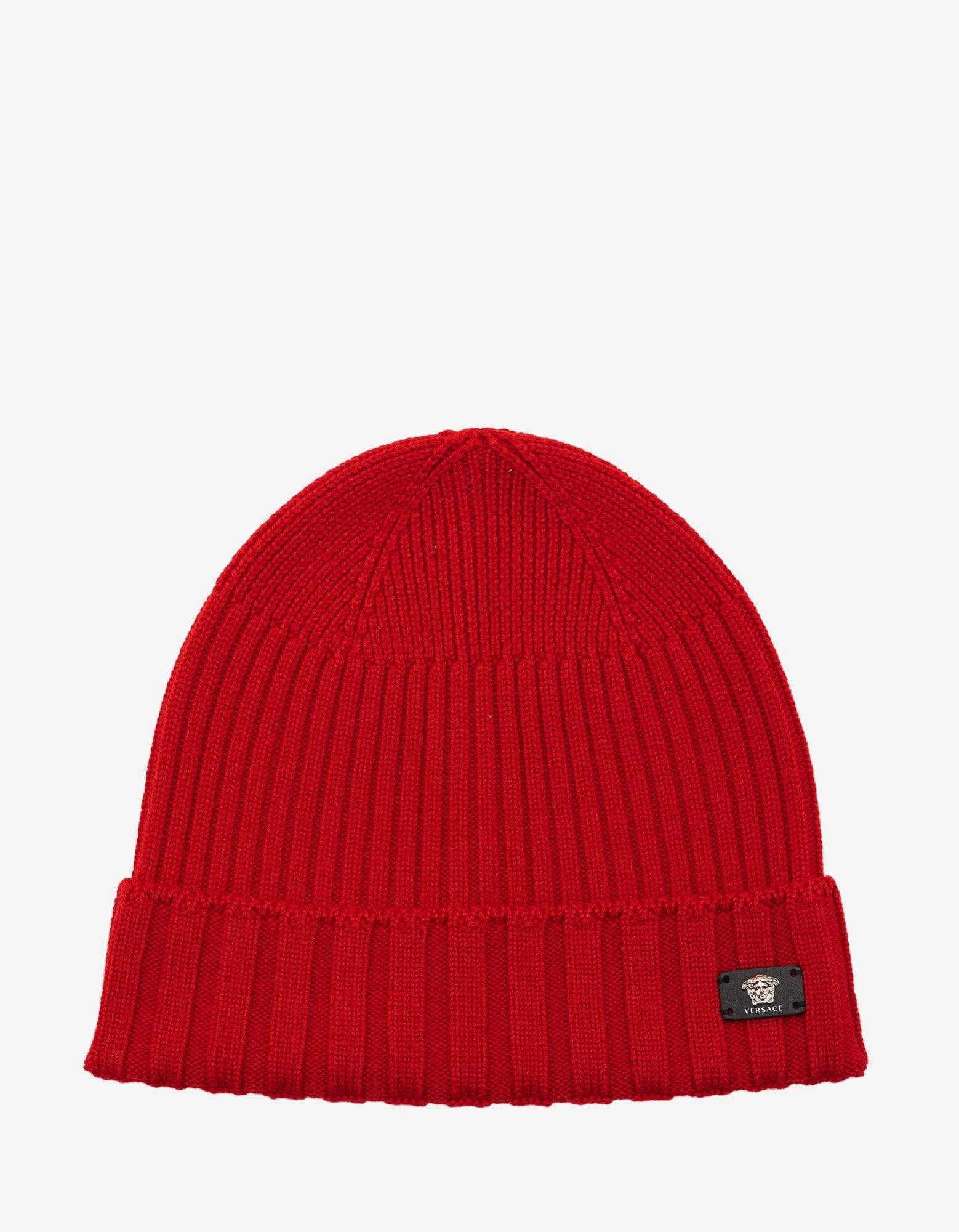 Versace Versace Red Ribbed Wool Beanie Hat Size ONE SIZE - 1 Preview