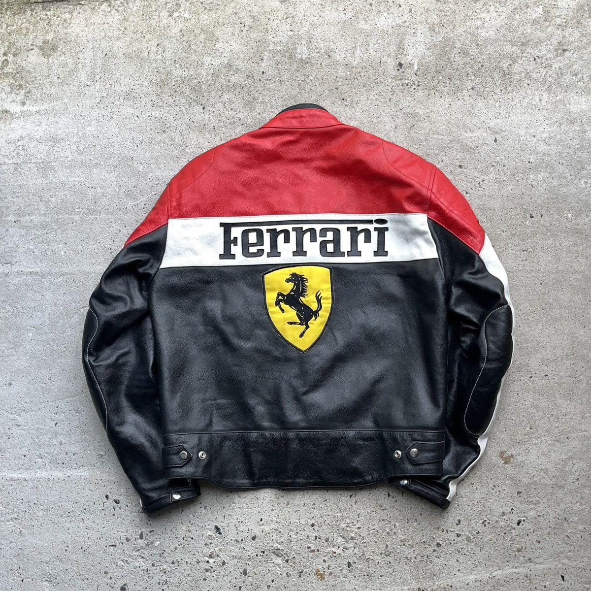 image of Ferrari Leather Racing Jacket Vintage Big Logo in Red, Men's (Size Large)