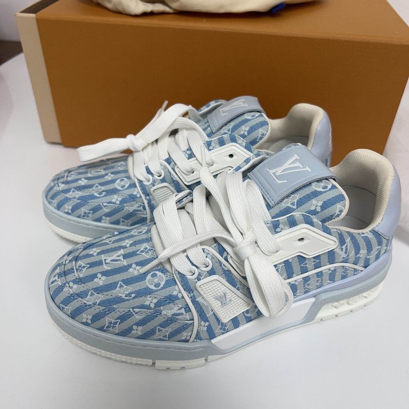Louis Vuitton Louis Vuitton Trainer Low-Top Sneakers in Blue and White 0079 Size US 6.5 / EU 39-40 - 1 Thumbnail