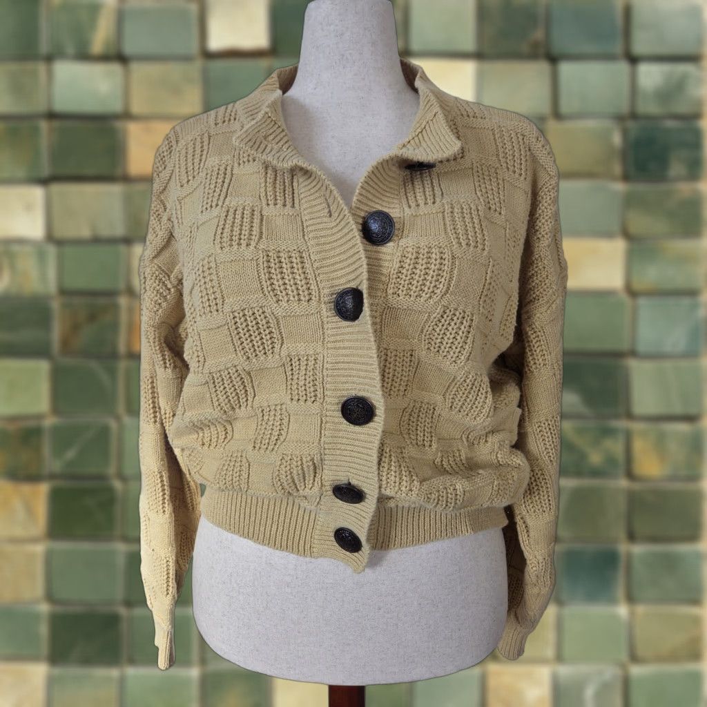 Express VINTAGE Express Cardigan Sweater Shirt? 90s Y2K Yellow Knit Long Sleeve Womens Large Size L / US 10 / IT 46 - 1 Thumbnail