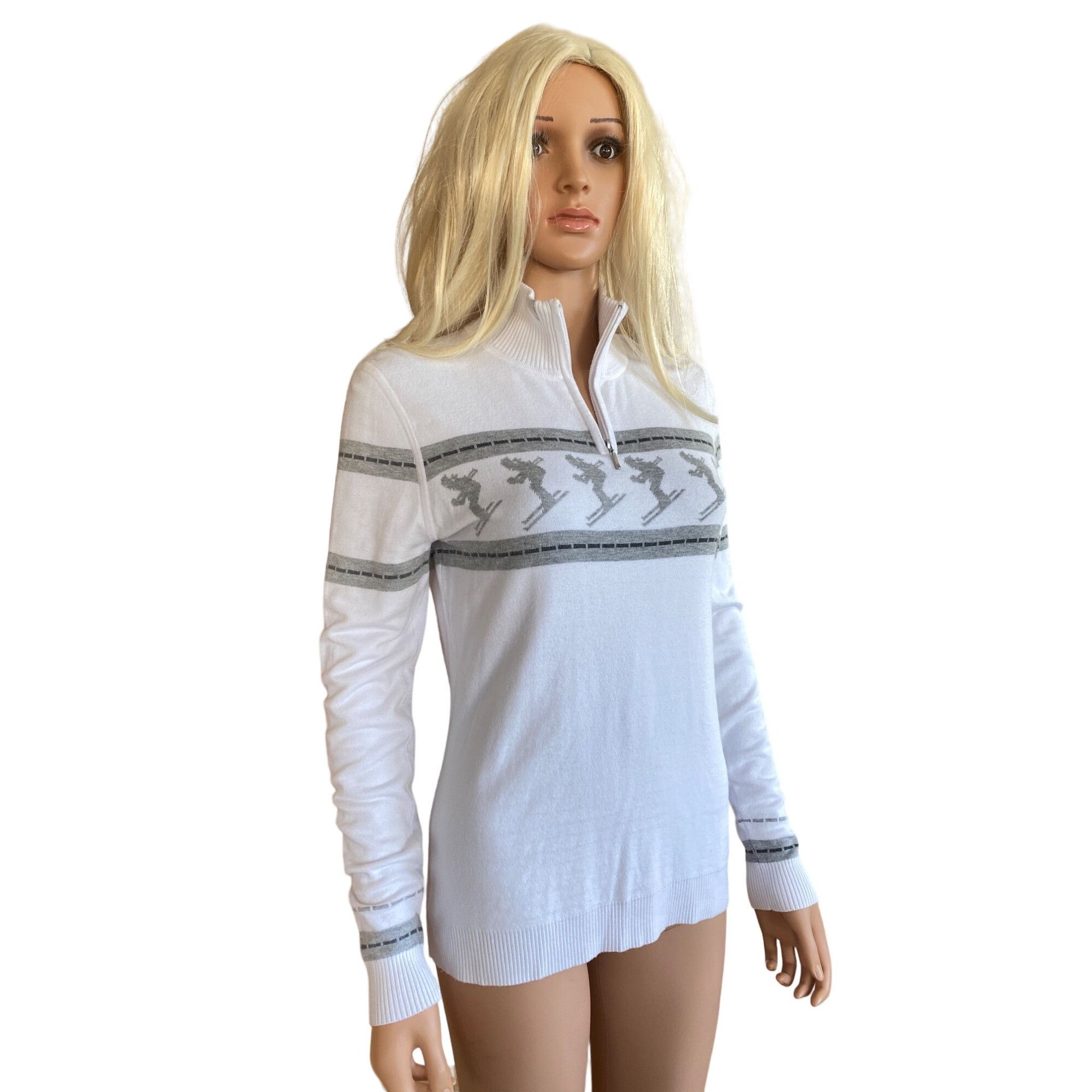 Designer Nils Skier 2 Knit Sweater Women's Large White Gray Nordic Ap Size L / US 10 / IT 46 - 1 Thumbnail