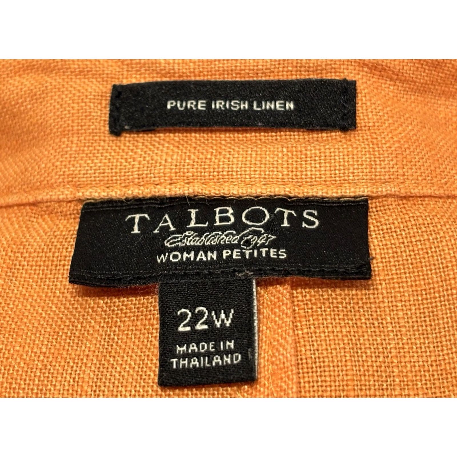 Talbots Talbots 100% Irish Linen Button Up Shirt Womens 22W Plus Melon Orange 3/4 Sleeve Size 3XL / US 20-22 - 7 Thumbnail