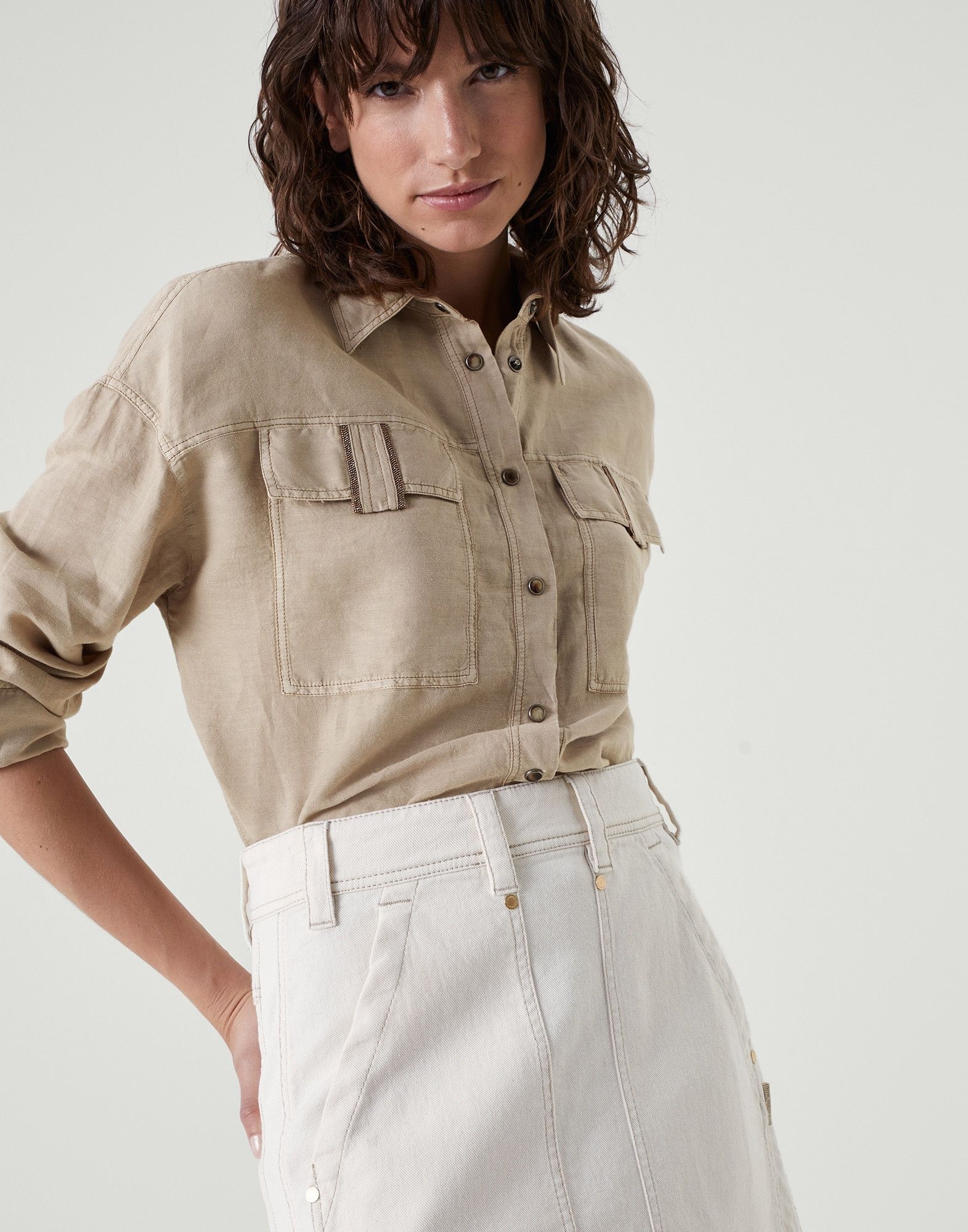Brunello Cucinelli o1y0725 Shirt in Beige Size XL / US 12-14 / IT 48-50 - 3 Thumbnail