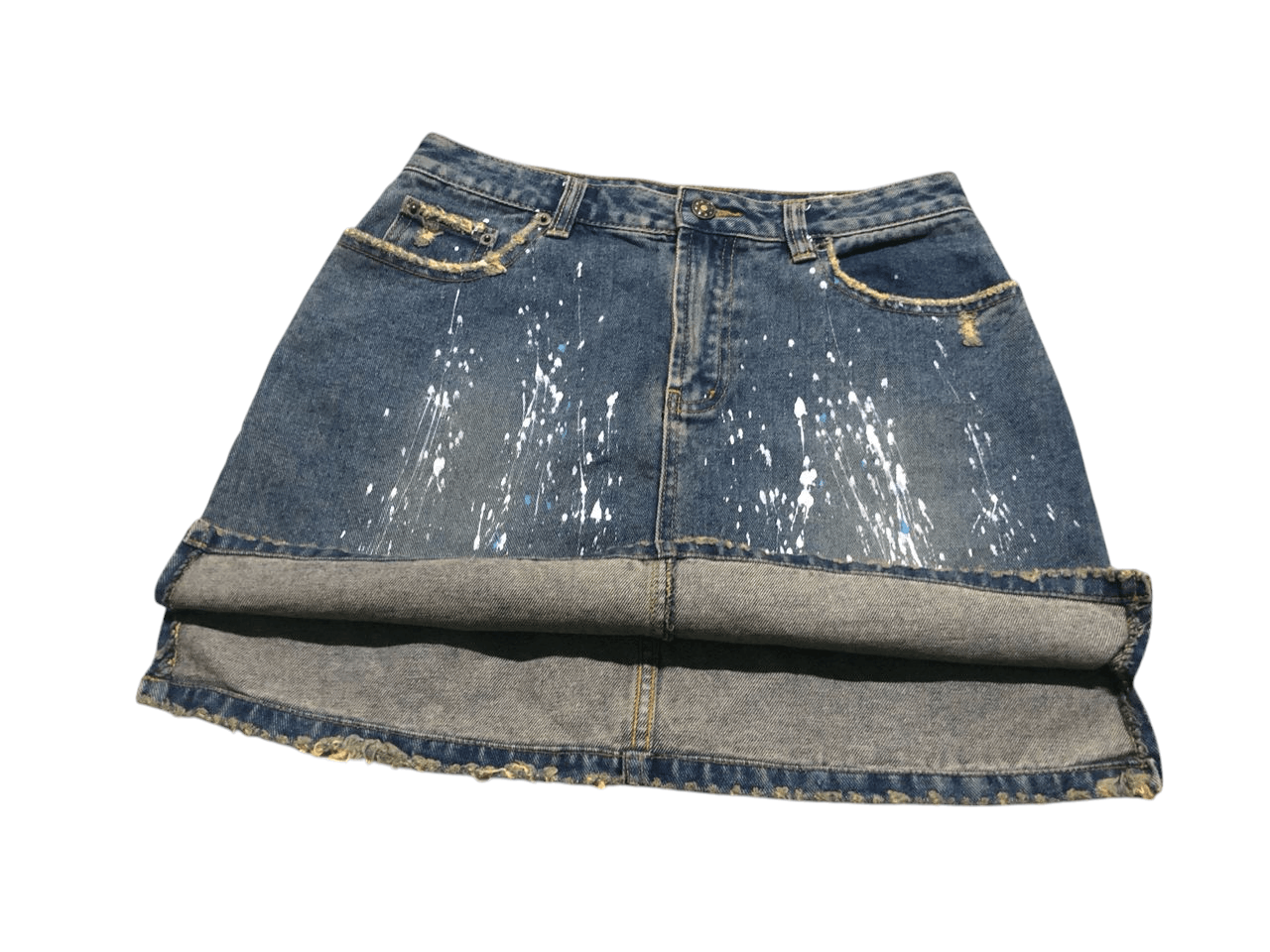 If Six Was Nine Japanese MouthValley Painters Denim Skirt Distressed Design Size 30" / US 8 / IT 44 - 8 Thumbnail