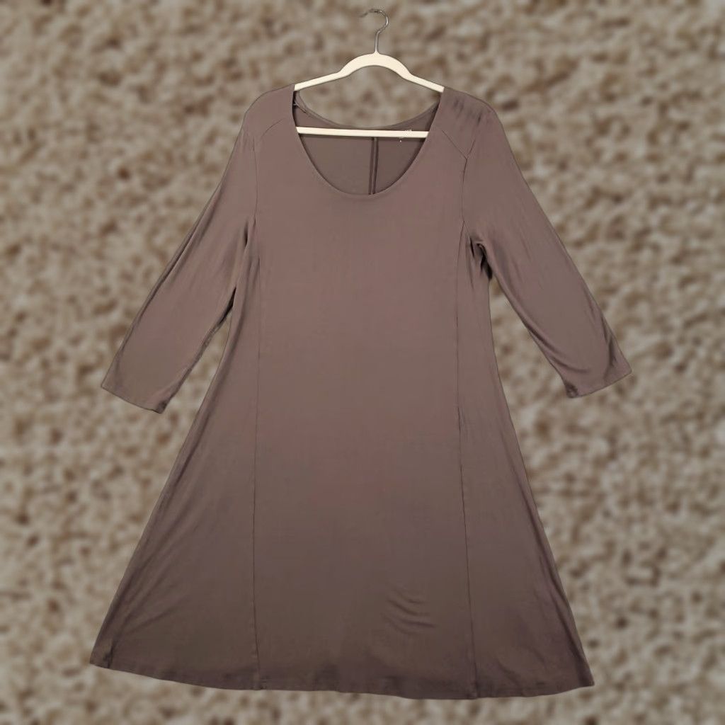 Vintage Garnet Hill Womens Dress S Brown A-Line Shift T-Shirt Dress Knee Length Knit Stretch Pockets Casual Travel Vintage No Size S / US 4 / IT 40 - 1 Thumbnail