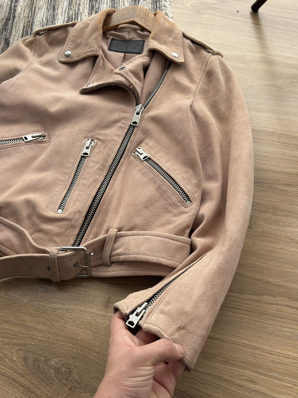 Allsaints ALL SAINTS Powder Pink Suede Balfern Biker Jacket Women’s Size M / US 6-8 / IT 42-44 - 12 Thumbnail