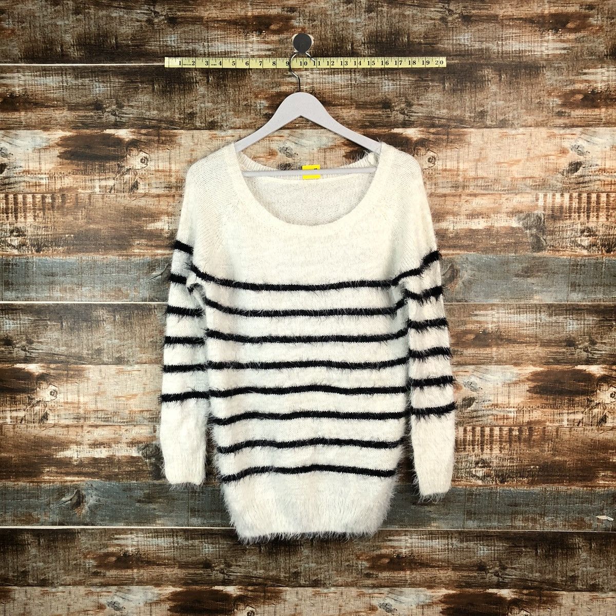Homespun Knitwear × Japanese Brand × OVER THE STRiPES DLL Latina Stripe White fur shaggy mohair Knitwear #C057 Size M / US 6-8 / IT 42-44 - 1 Thumbnail