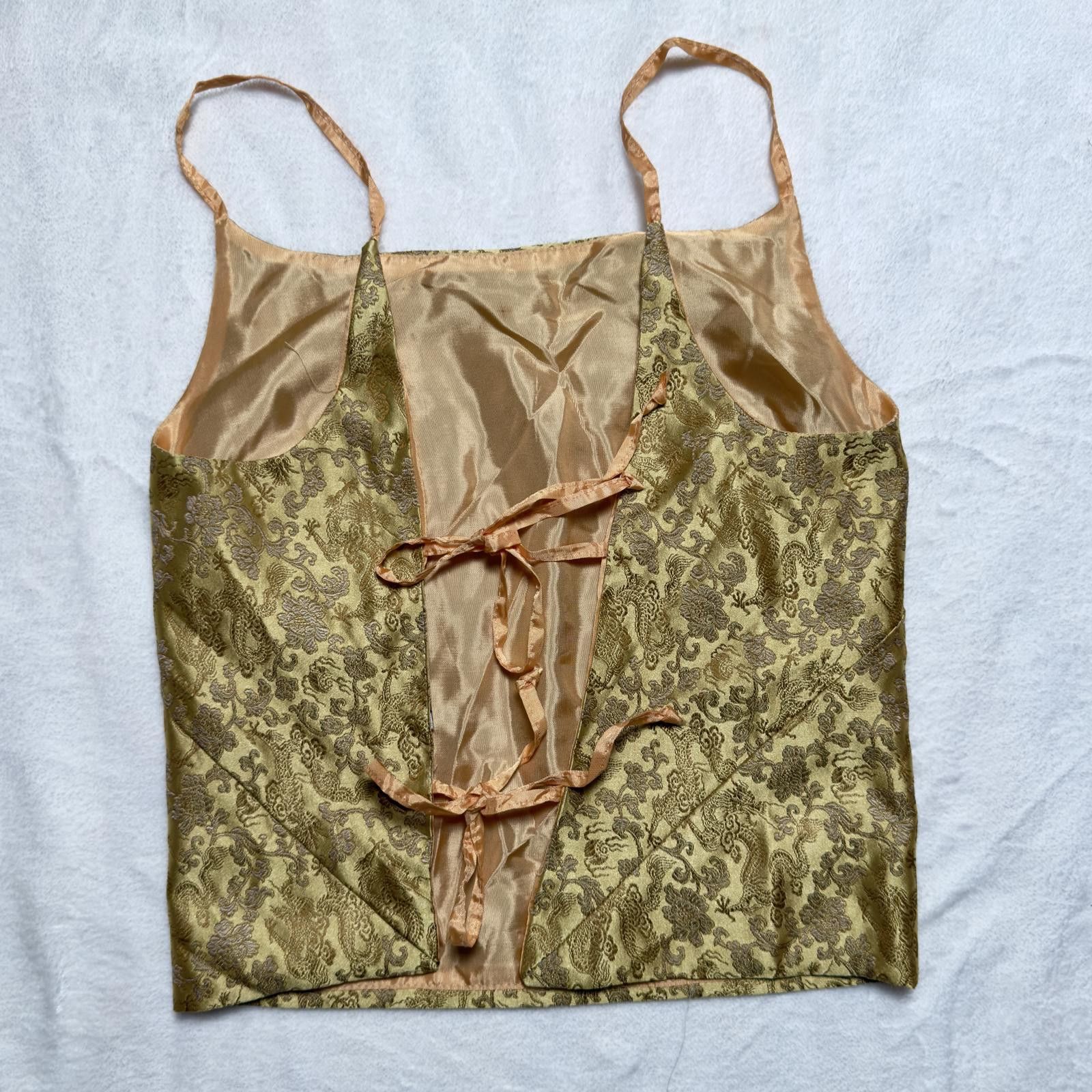 Unknown London Gold Dragon Chinese Jacquard Tie Back Top Y2K Whimsigoth Size L / US 10 / IT 46 - 2 Thumbnail