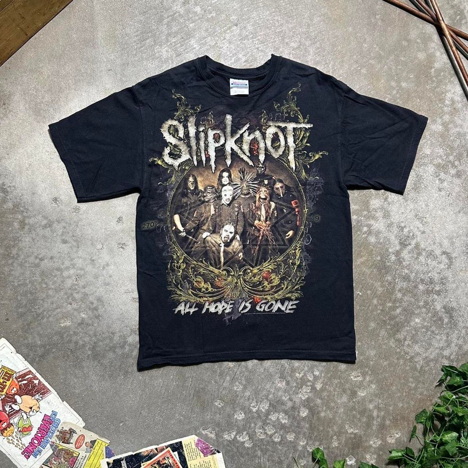トップス Hanes SlipKnot ALL HOPE IS GONE OVP 90s Slipknot Adult T Shirt All Hope is Gone Black Crew Neck
