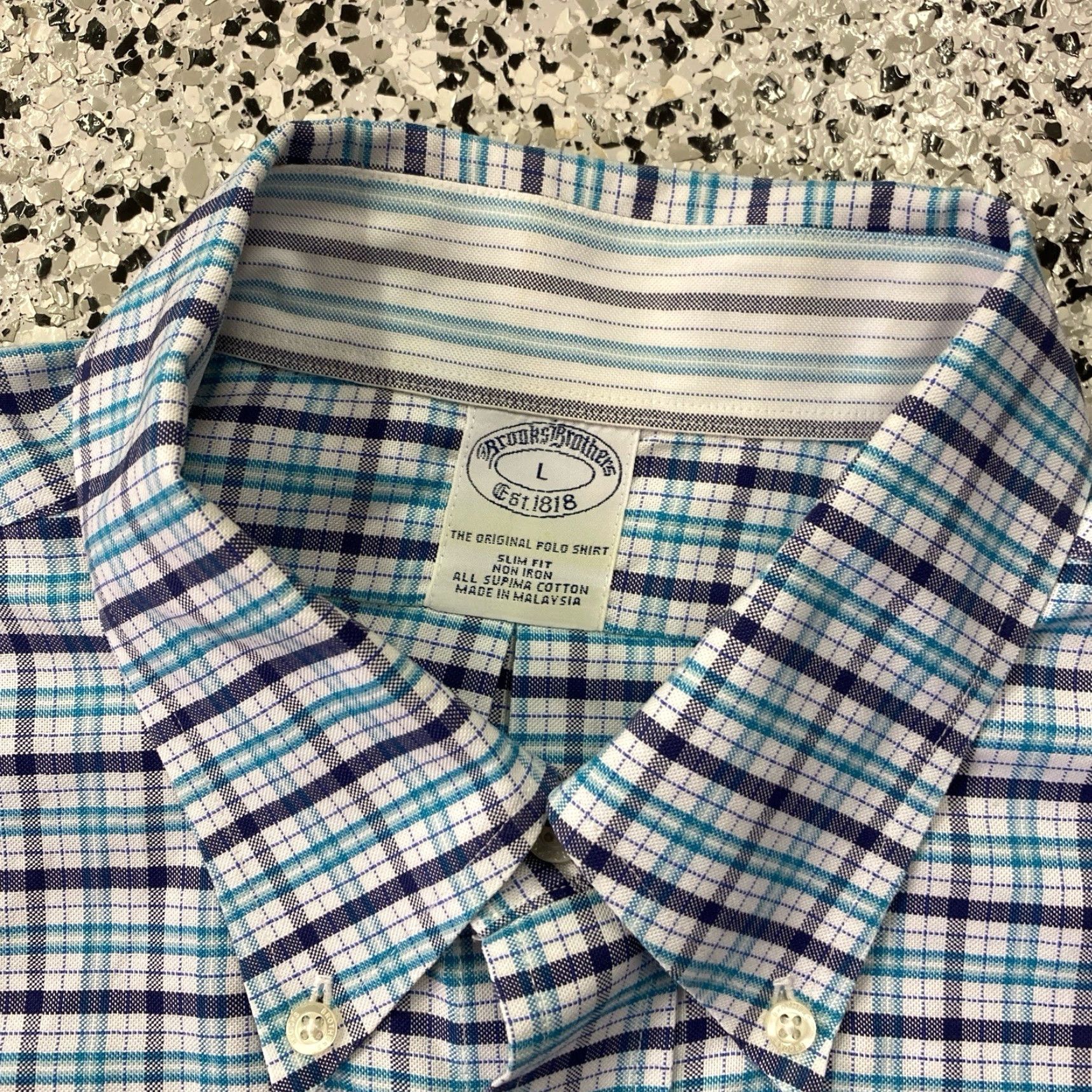 Brooks Brothers Brooks Brothers Dress Shirt Slim Fit Mens Large Blue Check Button Down Supima Size 42R - 2 Thumbnail