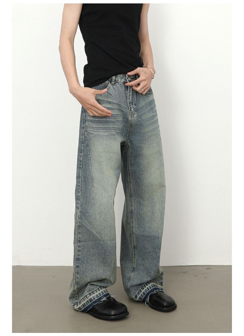 Japanese Brand × Jean Men's vintage loose raw edge washed distressed wideleg jeans Size US 34 / EU 50 - 5 Thumbnail