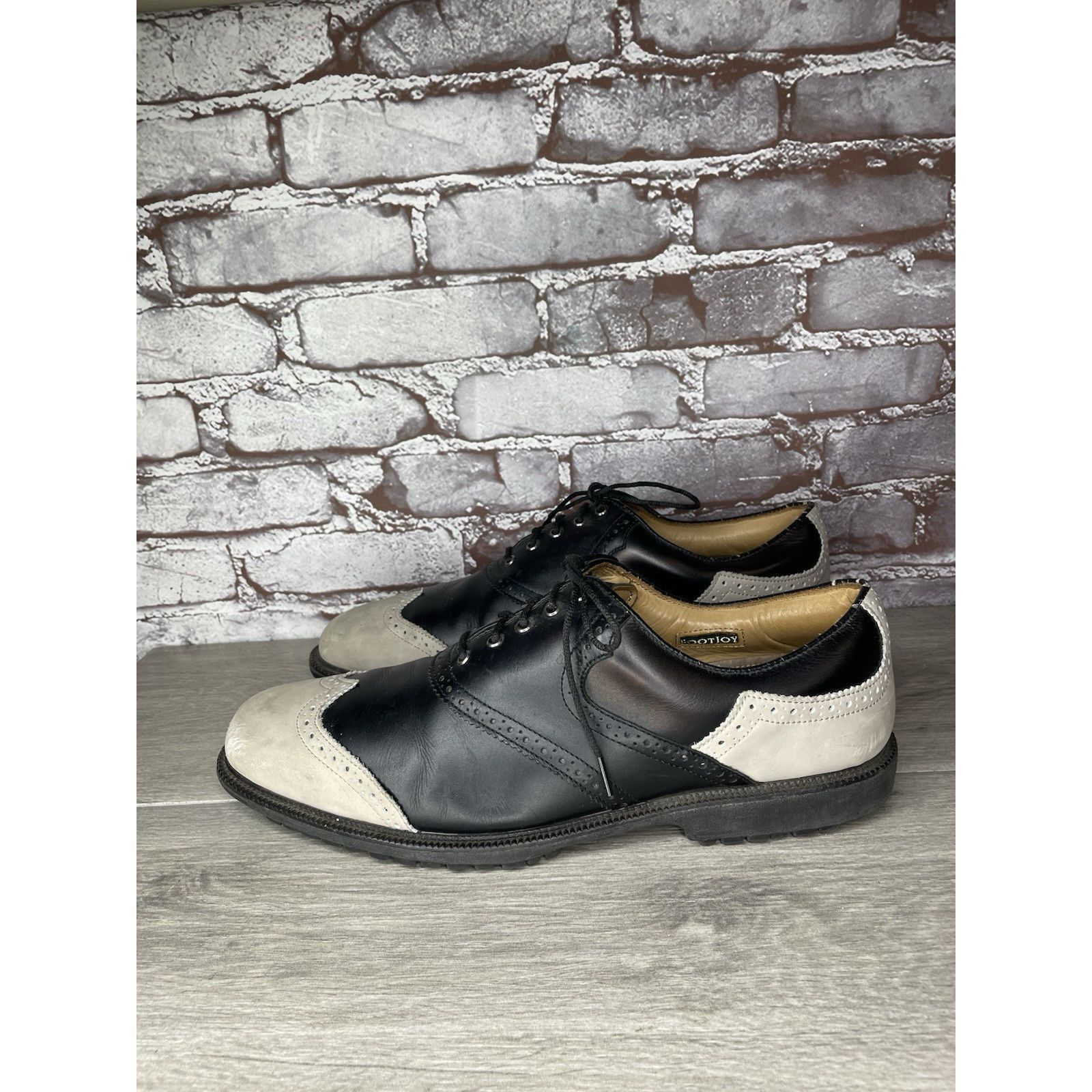 Footjoy Foot Joy Icon Black Leather Wingtip Ivory Vintage Golf Shoes Size US 12.5 / EU 45-46 - 12 Thumbnail