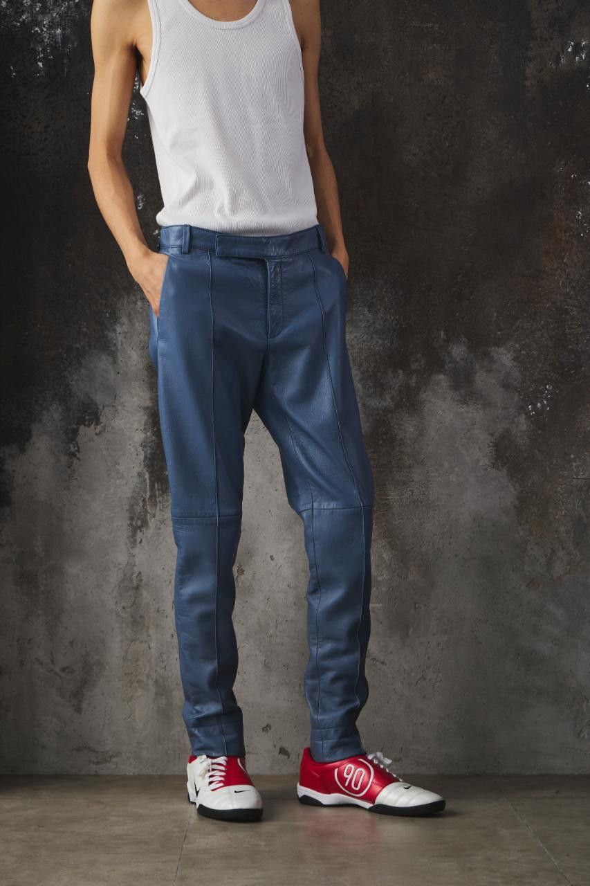 Gucci Gucci Light Blue Lambskin Leather Straight-Leg Pants Size US 34 / EU 50 - 3 Thumbnail