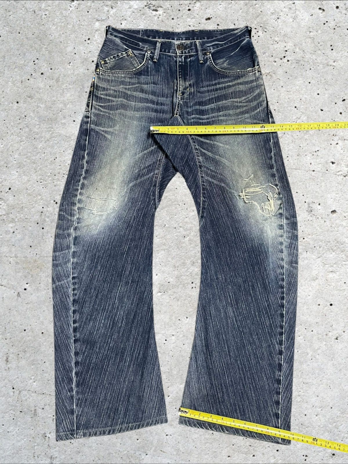 Edwin Vtg Edwin Twisted Loose Ripped Blue Wash Buckle Back Jeans Size US 31 - 18 Thumbnail