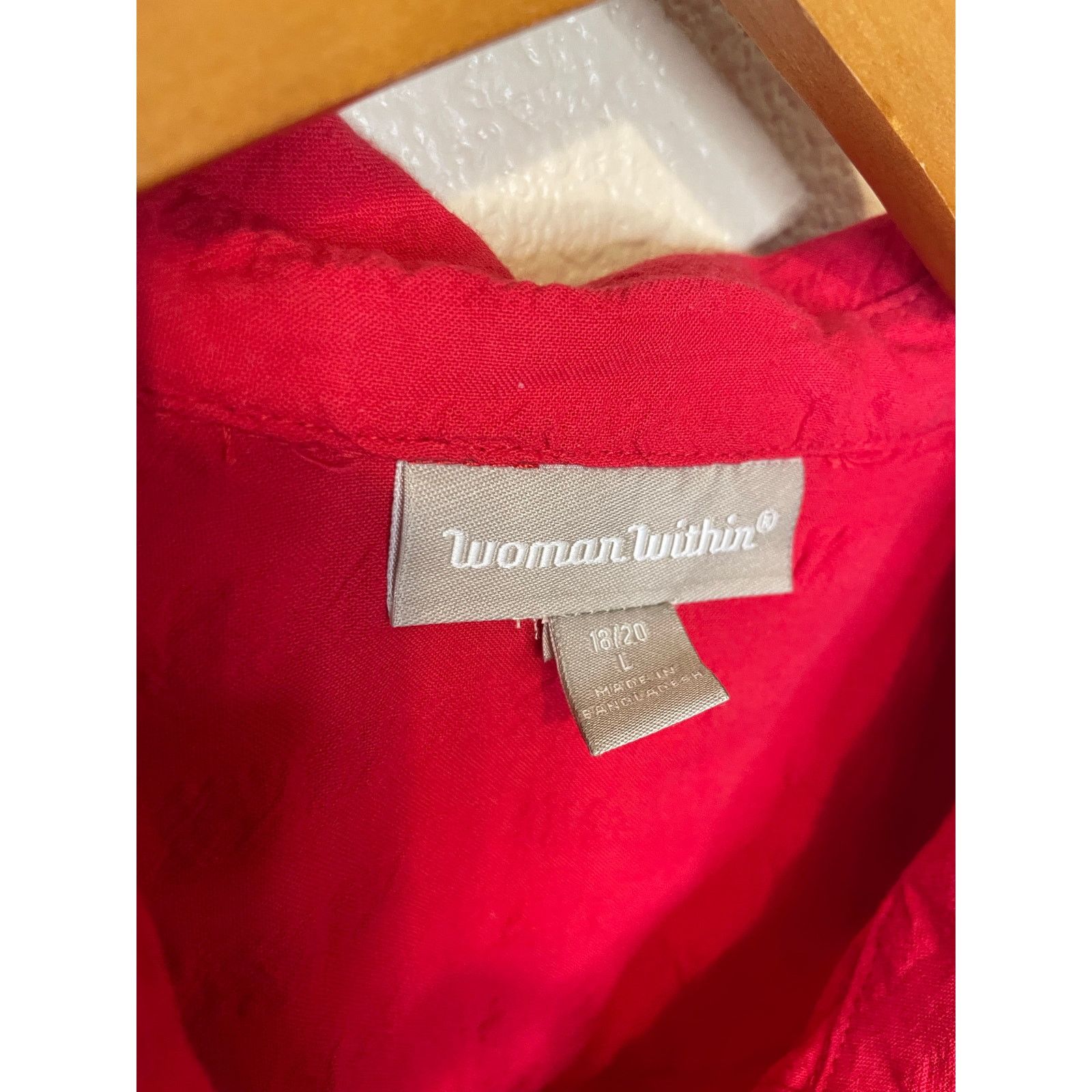 Other Woman Within Cotton Red Textured Roll Tab Button Up Top Lg Size XXL / US 16-18 / IT 52-54 - 4 Thumbnail