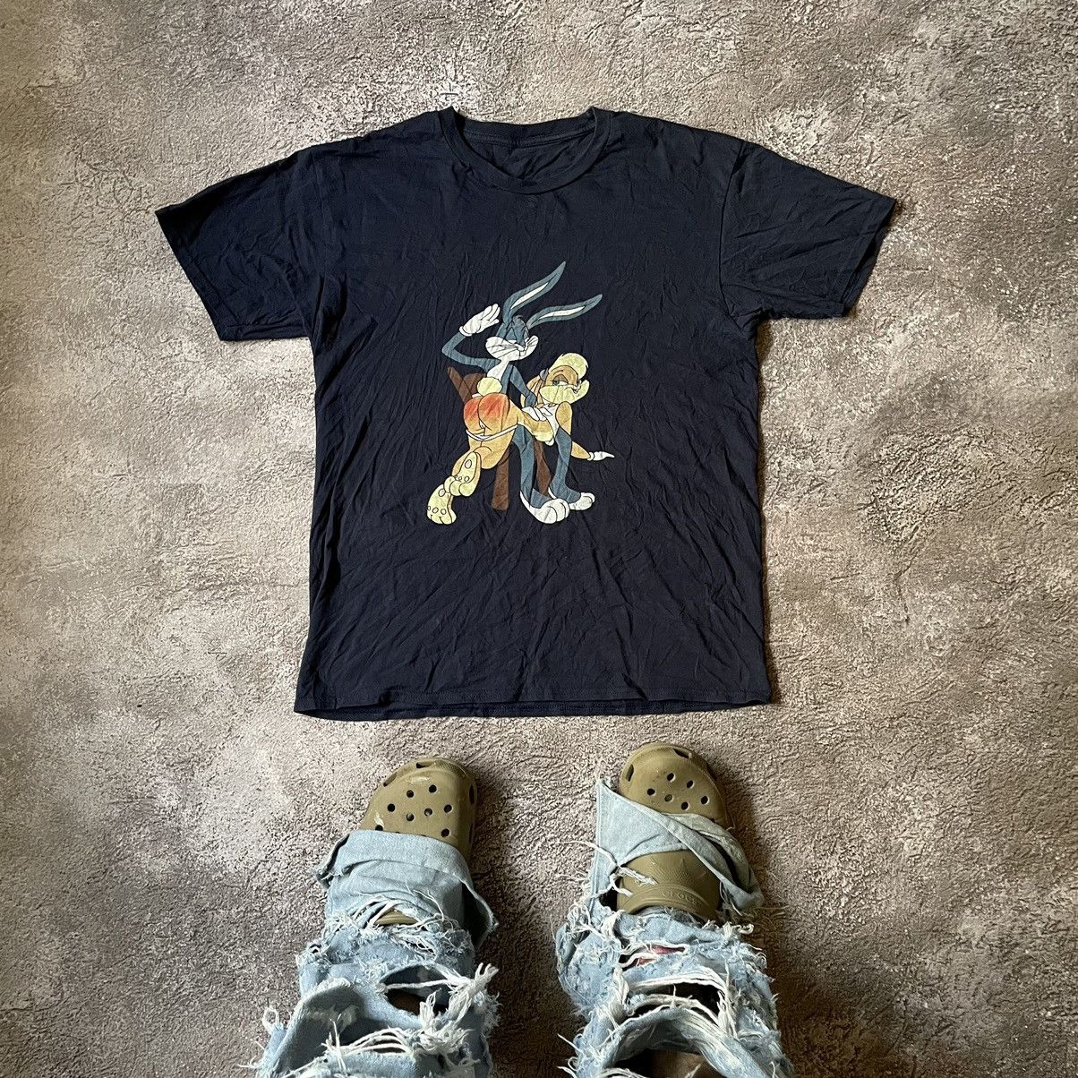 image of Humor x Vintage Y2K Adult “ Sexy Girl Bunny Porno Sex “ Funny Tee in Navy, Men's (Size Medium)