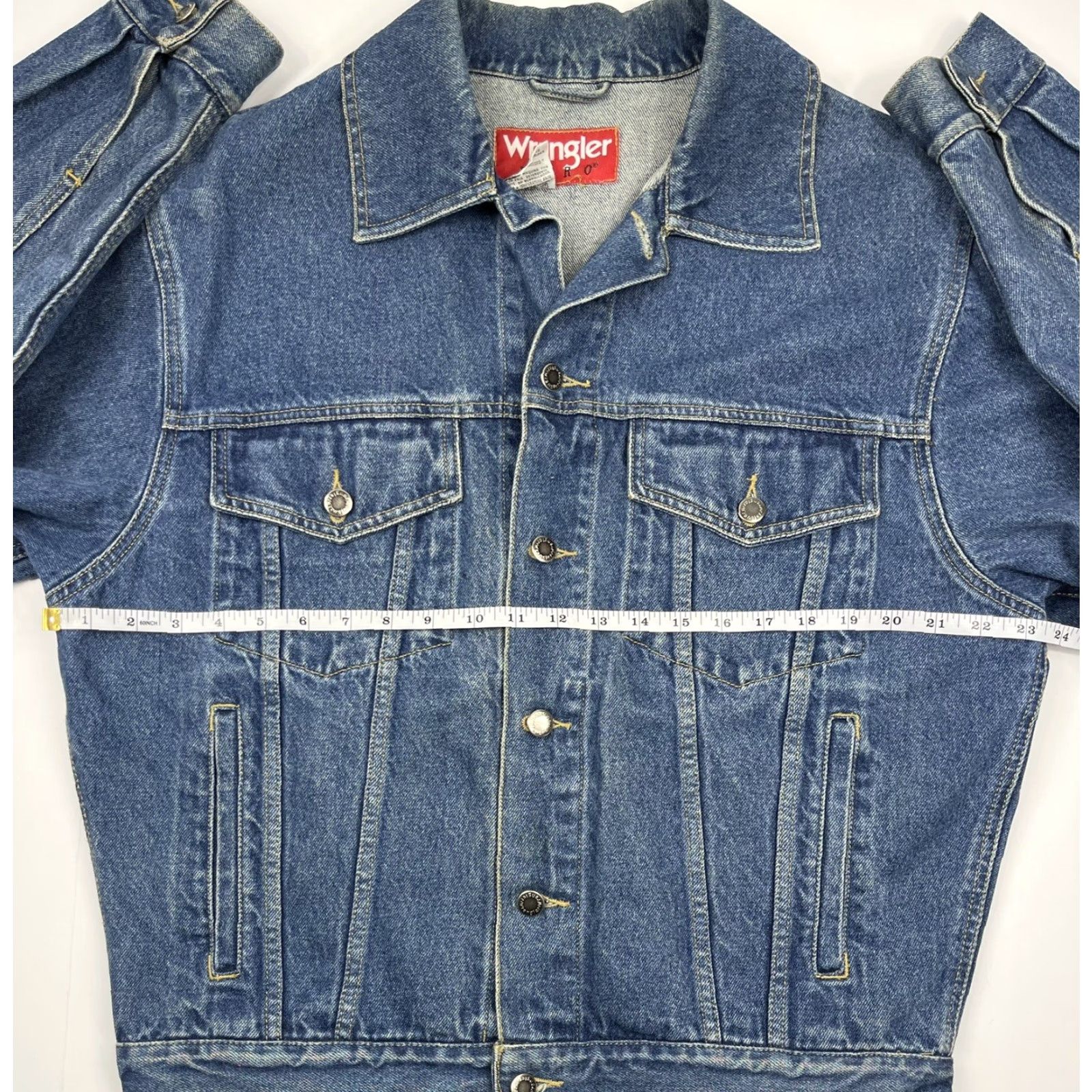 Wrangler VINTAGE Wrangler Hero Denim Trucker Jacket Mens Size L Blue 90s Western Cowboy Biker Coat Size US 33 - 4 Thumbnail
