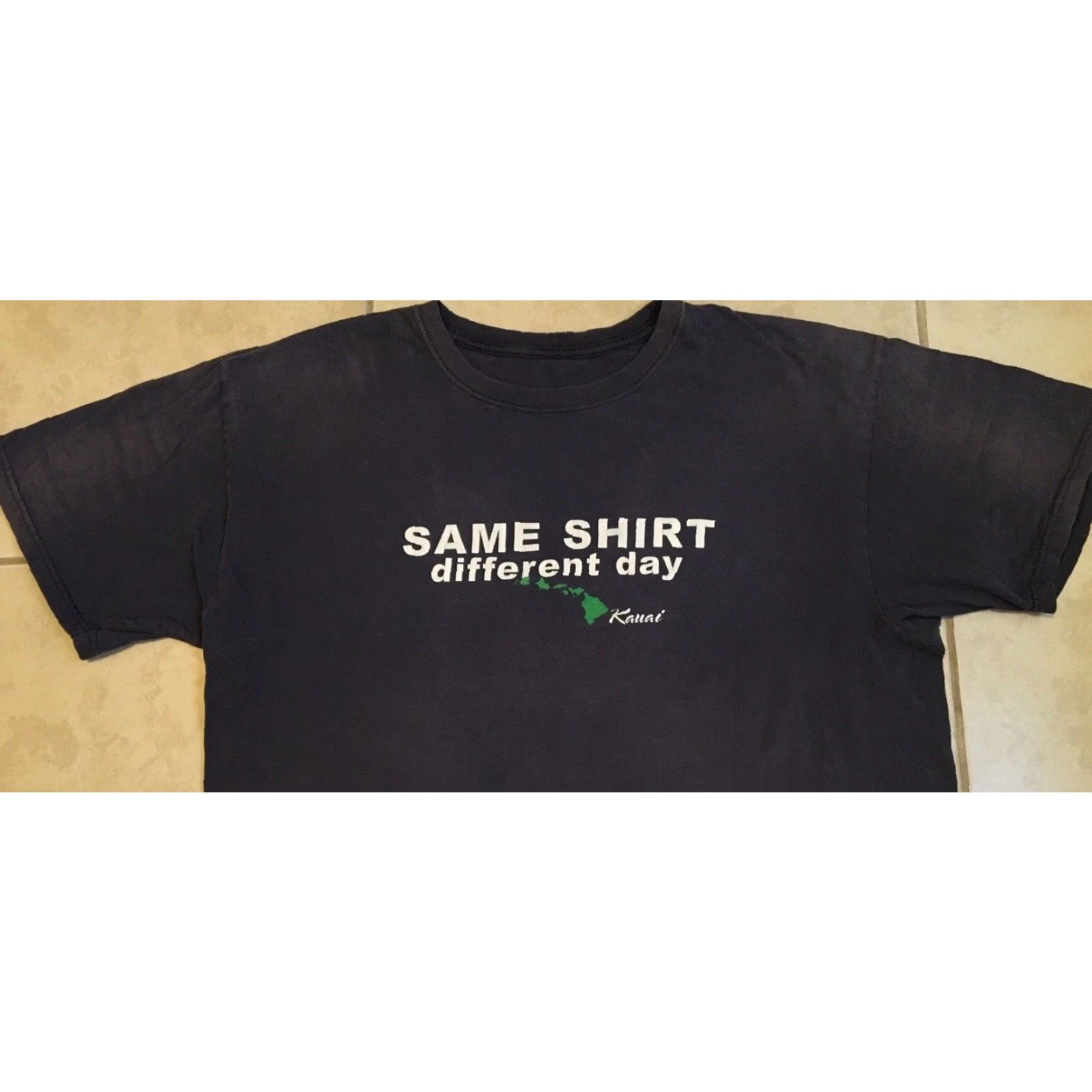 Vintage VINTAGE Kauai Same Shirt Different Day Faded Shirt M Funny Saying Surf Grunge Y2K 90s Mens T-Shirt Blue Hoodie? Size US M / EU 48-50 / 2 - 7 Thumbnail