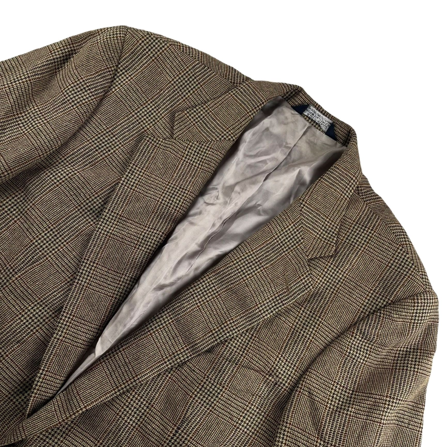 Lands' End Lands' End Blazer Men 46L Brown Wool Silk Nylon Plaid Two-Button Notch Single-Vented Size 46R - 2 Thumbnail