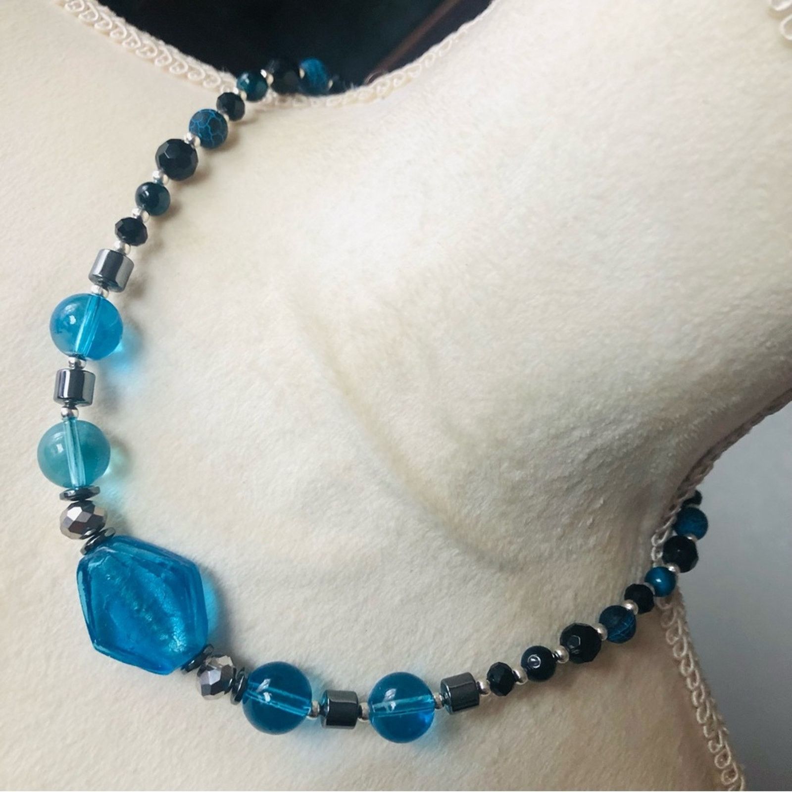 Handmade Handcrafted repurpose glass apatite agate hematite necklace Size ONE SIZE - 1 Thumbnail