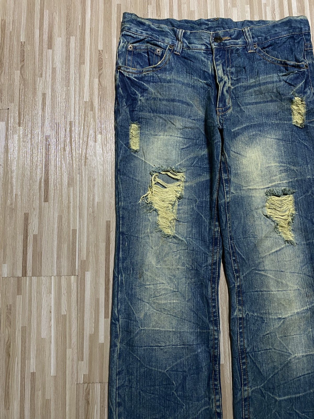 Japanese Brand × Vintage 💥Flare Japanes 90’s Mudwash Distress Ripped Jeans Size US 34 / EU 50 - 3 Thumbnail