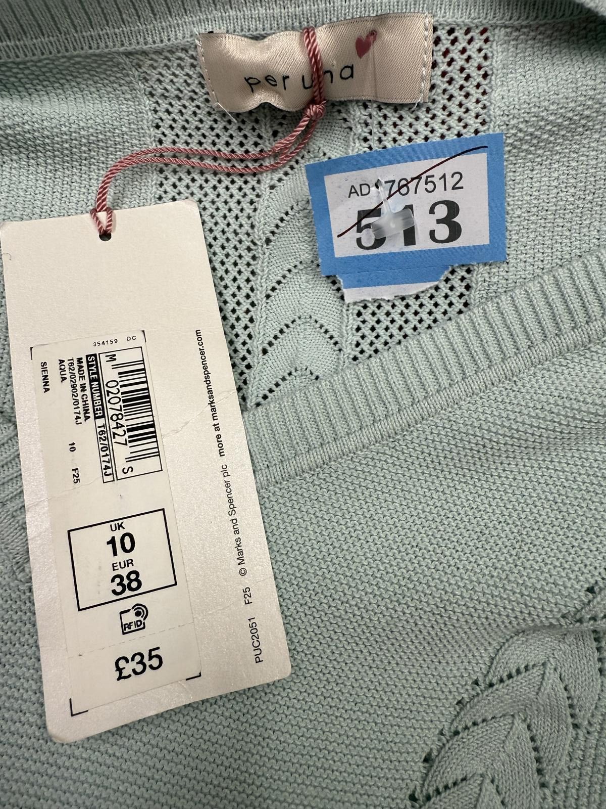 M.E. Sport Light Blue Knit V-Neck Sweater with Cable Pattern b513 Size M / US 6-8 / IT 42-44 - 4 Thumbnail