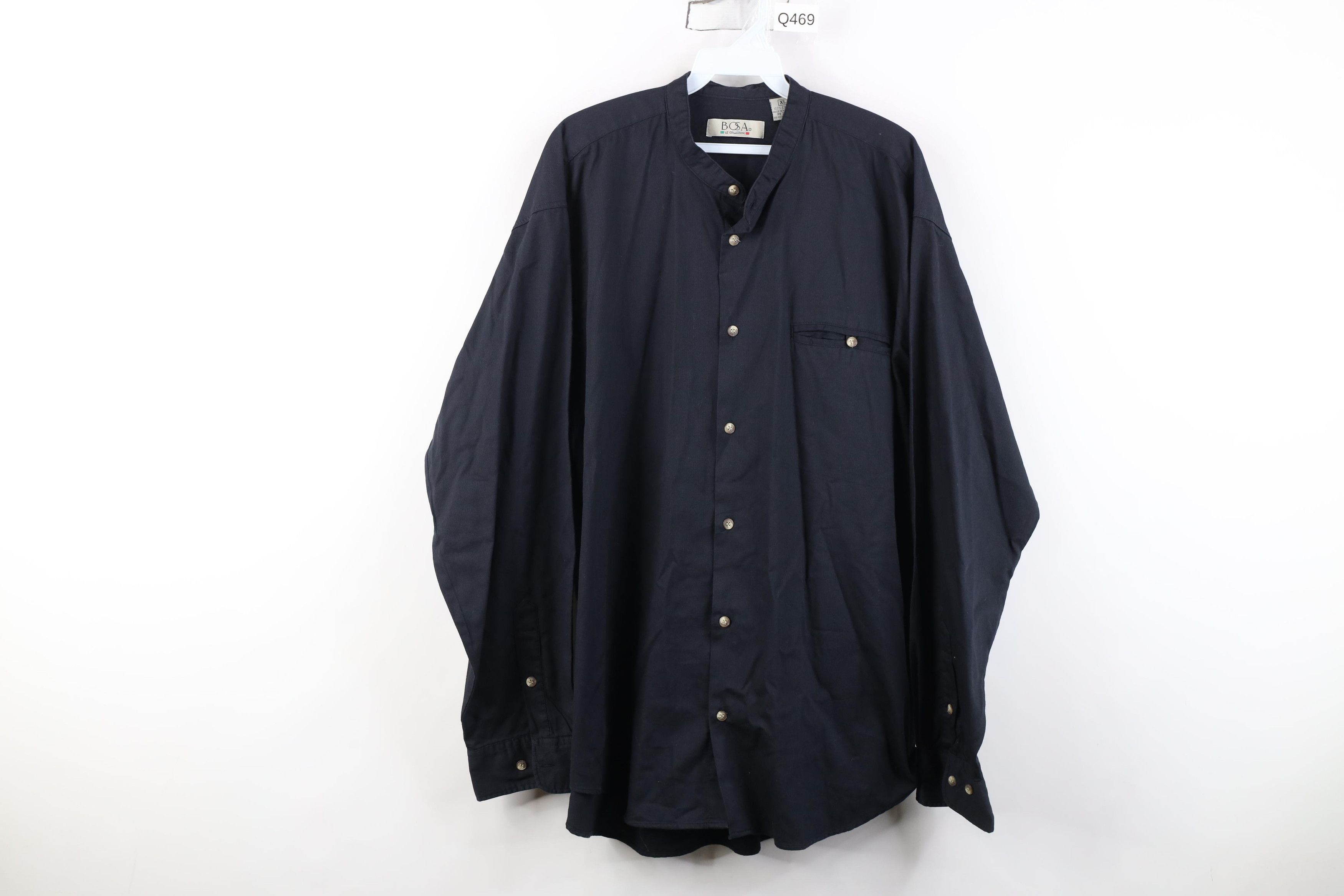 Vintage Vintage 90s Streetwear Band Collar Button Shirt Black Cotton Size US XL / EU 56 / 4 - 1 Thumbnail