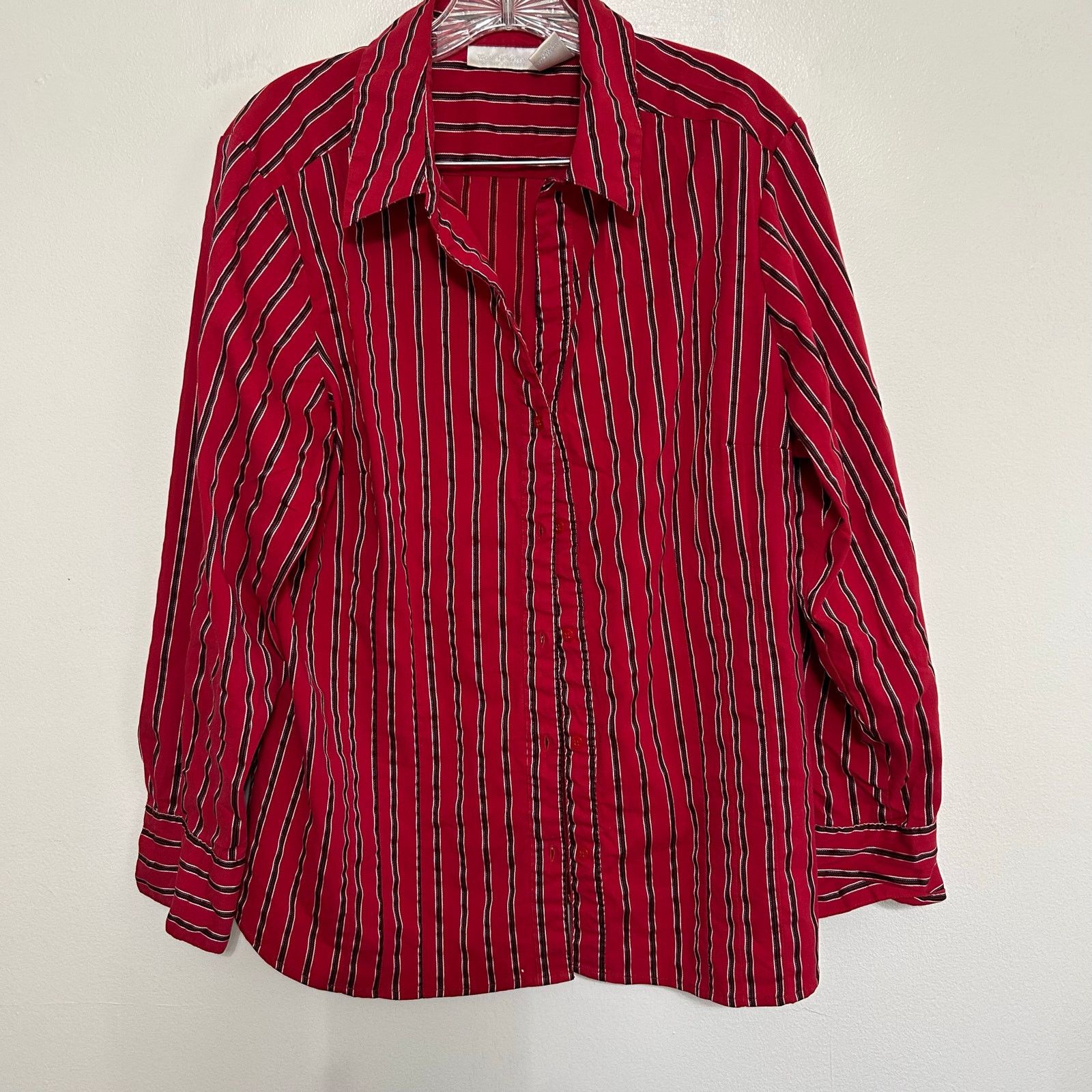 Worthington Worthington Red Black Stripe Button Down Blouse 1X Size XXL / US 16-18 / IT 52-54 - 1 Thumbnail