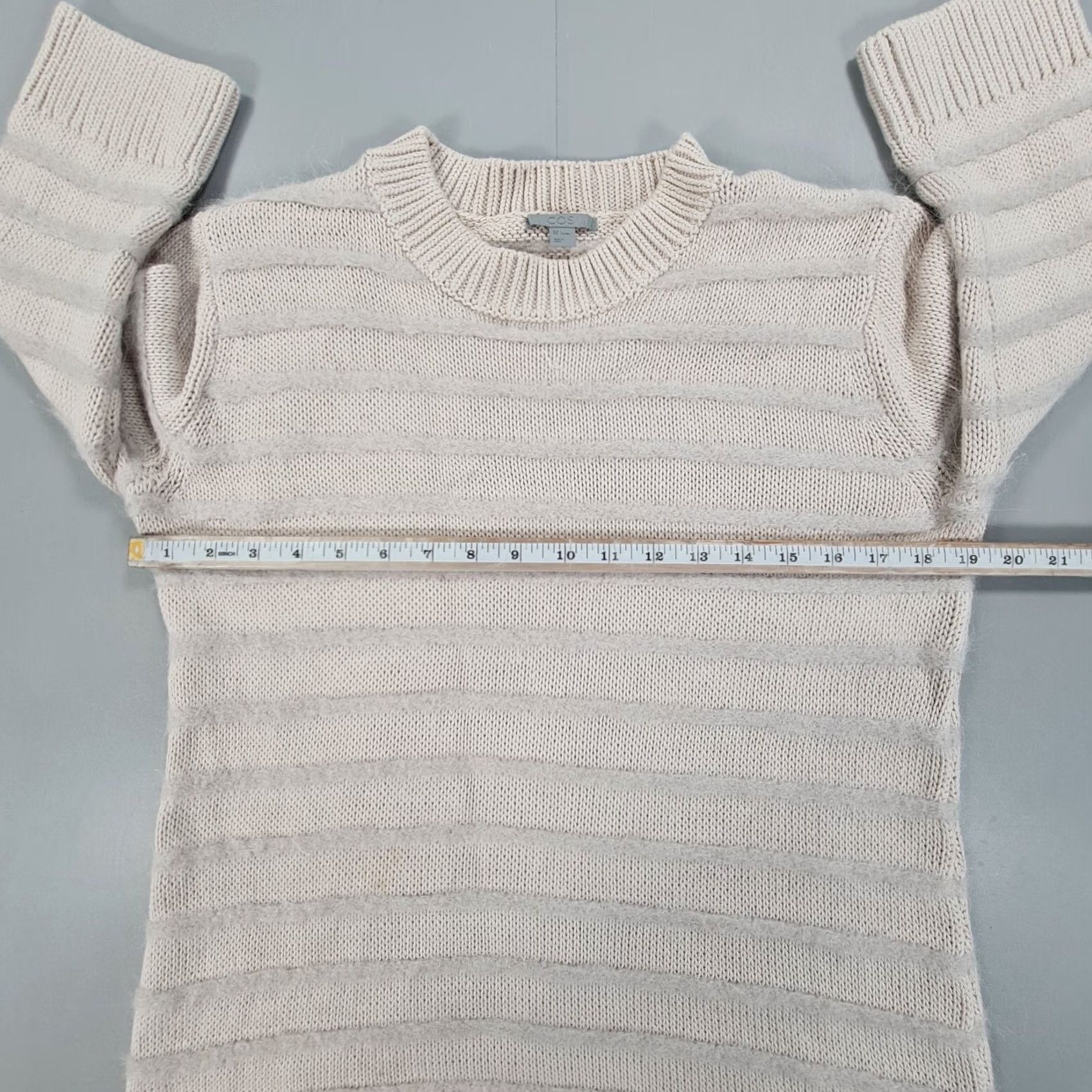 Cos COS Jumper Striped Pullover Knit Crew Neck 3/4 Sleeve Small Wool Alpaca Light Pink Blue Womens Size S / US 4 / IT 40 - 4 Thumbnail
