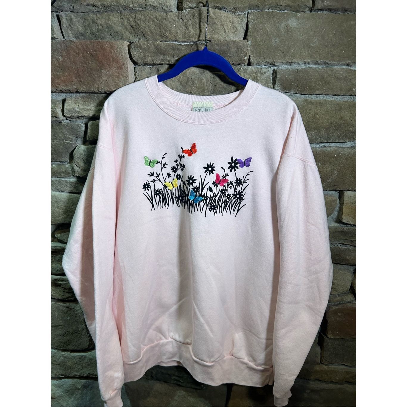 Vintage Women’s XL - Pink Flower Beautiful Nature Embroidered Crewne Size XL / US 12-14 / IT 48-50 - 1 Thumbnail